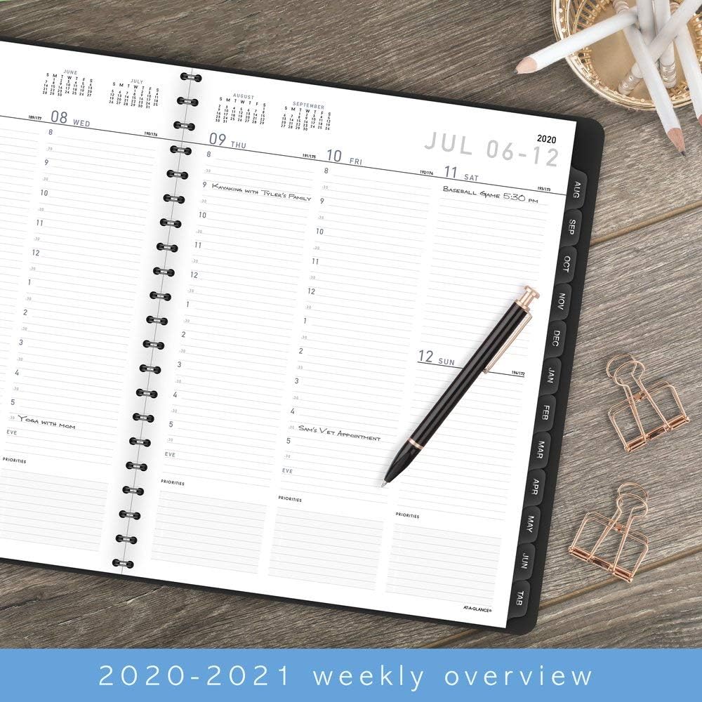 Academic Planner 2020-2021, AT-A-GLANCE Weekly & Monthly Planner, 8-1/4" x 11", Large, Contempo, Black (70957X05)