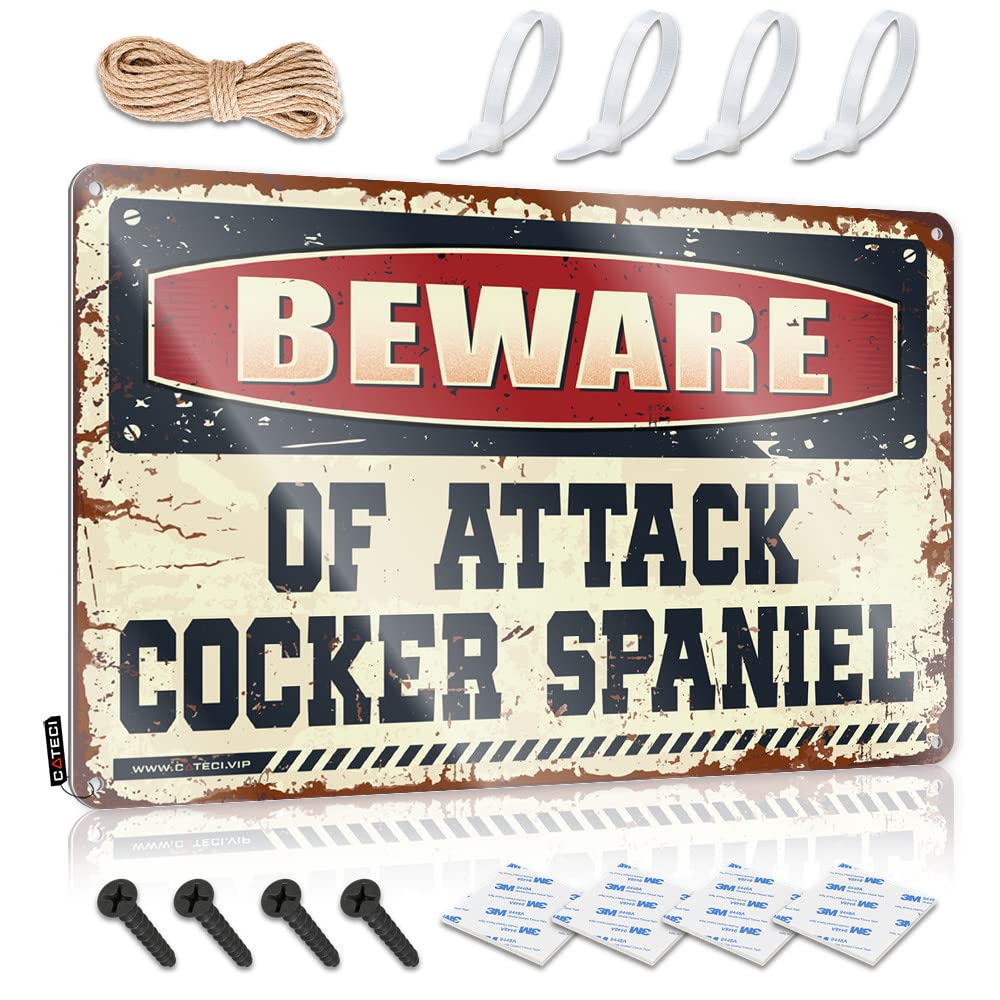 Funny Warning Signs Beware Of Attack Cocker Spaniel Tin Sign Bar Rules Tin Metal Sign Funny Signs For Home Bar(20X30CM)