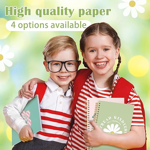 Miniatura 6 de Cholemy Paquete de 4 cuadernos estéticos de tapa dura rosa y verde, tamaño A5, 5.7 x 8.3 pulgadas, lindo cuaderno a rayas en espiral, diario de