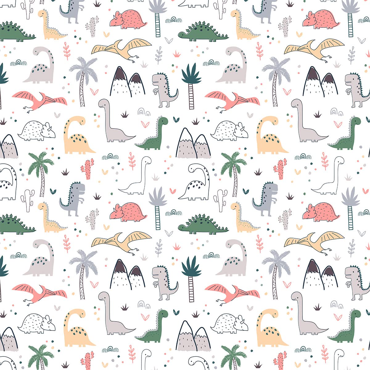 Cute Dinosaur Upholstery Fabric for Chairs,Kawaii Cartoon Dino Fabric by The Yard,Toddler Kids Jungle Animal Fabric for Upholstery and Home DIY Projects,2 Yards,(L184*W150cm) White — image 1