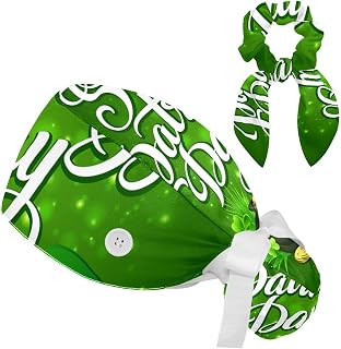 FVQL 2 Pieces Surgical Cap for Long Hair Scrub Cap with Hairband Nurse Cap, St. Patrick's Day