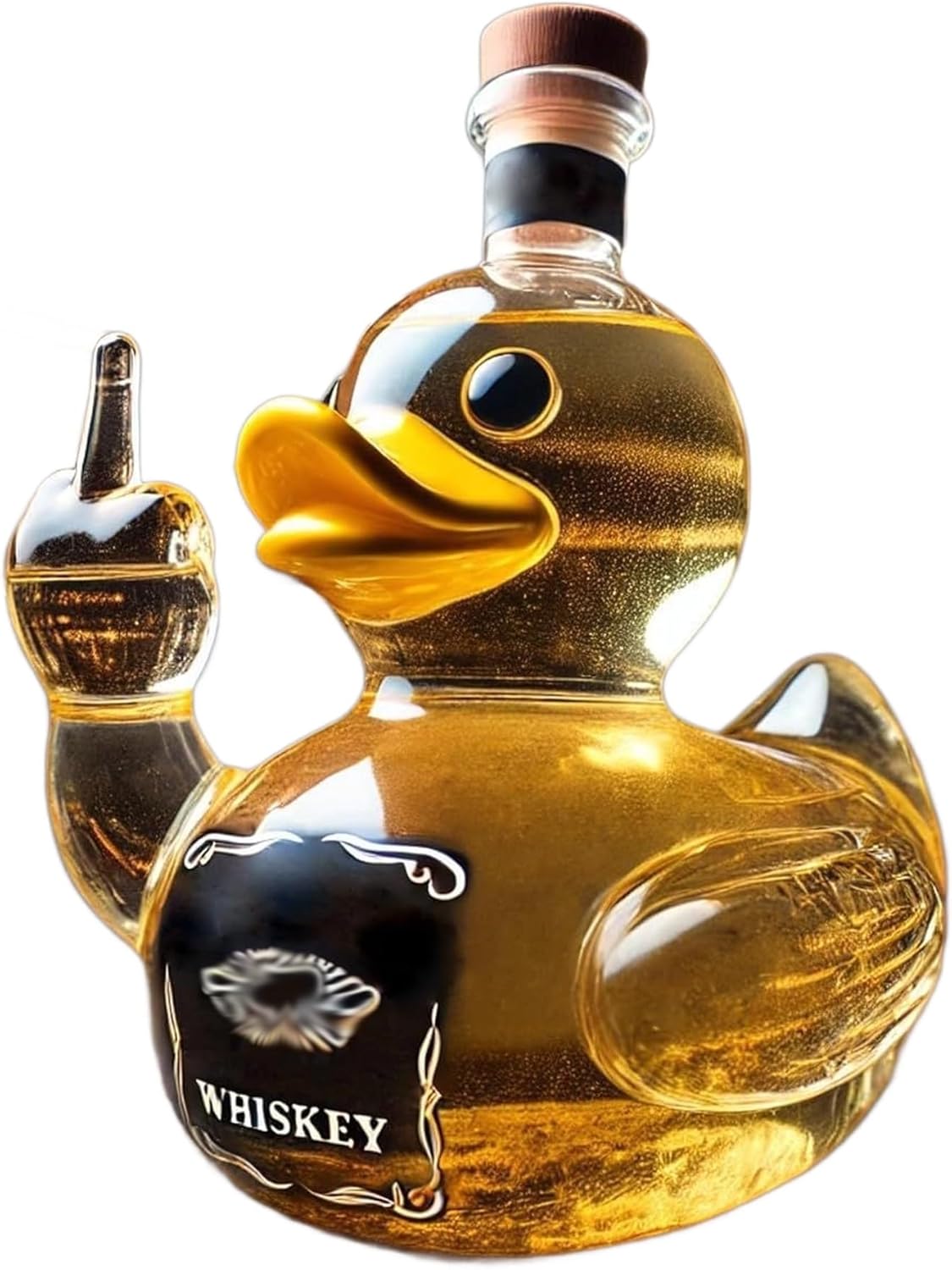 Whiskey decanter shaped like a duck, featuring a duck pointing to the middle finger; a creative animal-themed bar accessory, a must-have for bars and whiskey enthusiasts.(Duck 2)