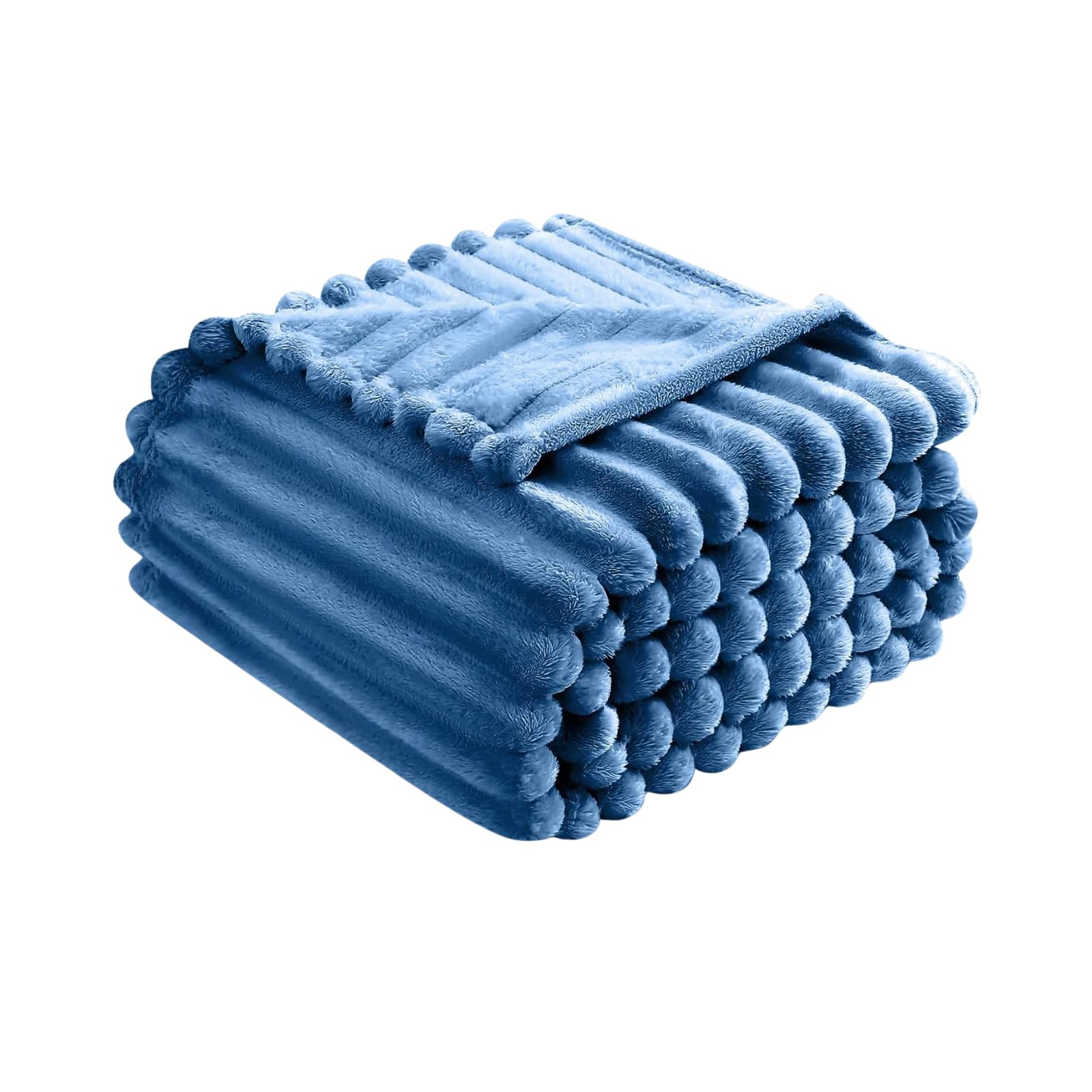 Luxury Chunky Ribbed Throw Blanket - Fluffy Sherpa Fleece, Thermal Warmth & Hypoallergenic - Cozy Extra Large Throws for Sofa, Bed, Couch (Denim Blue, King (200x240 cm))