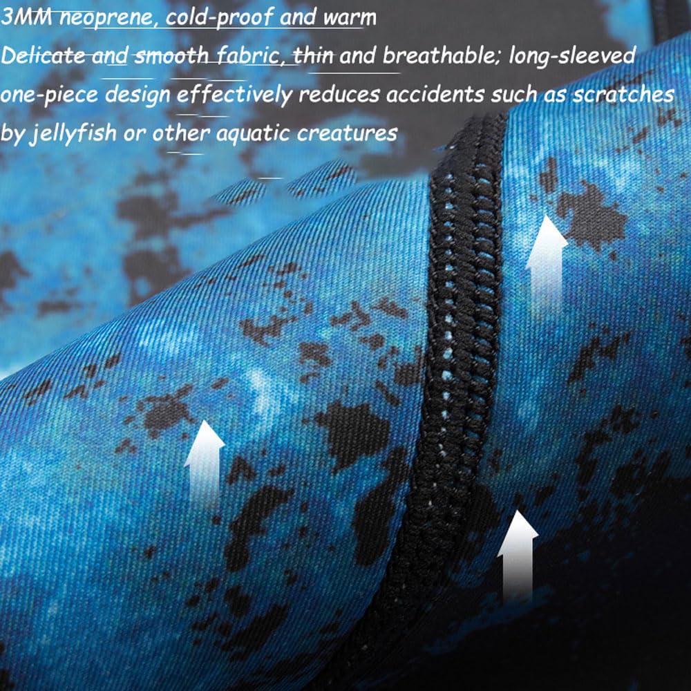 Muta Monopezzo Uomo, Full Muta da 3 mm Neoprene Camuffare Termico con cerniera posteriore,Anti-UV Muta Da Sub A Maniche Lunghe per Snorkeling, Surfing, nuotare, Subacquea e Altri Sport in Acqua