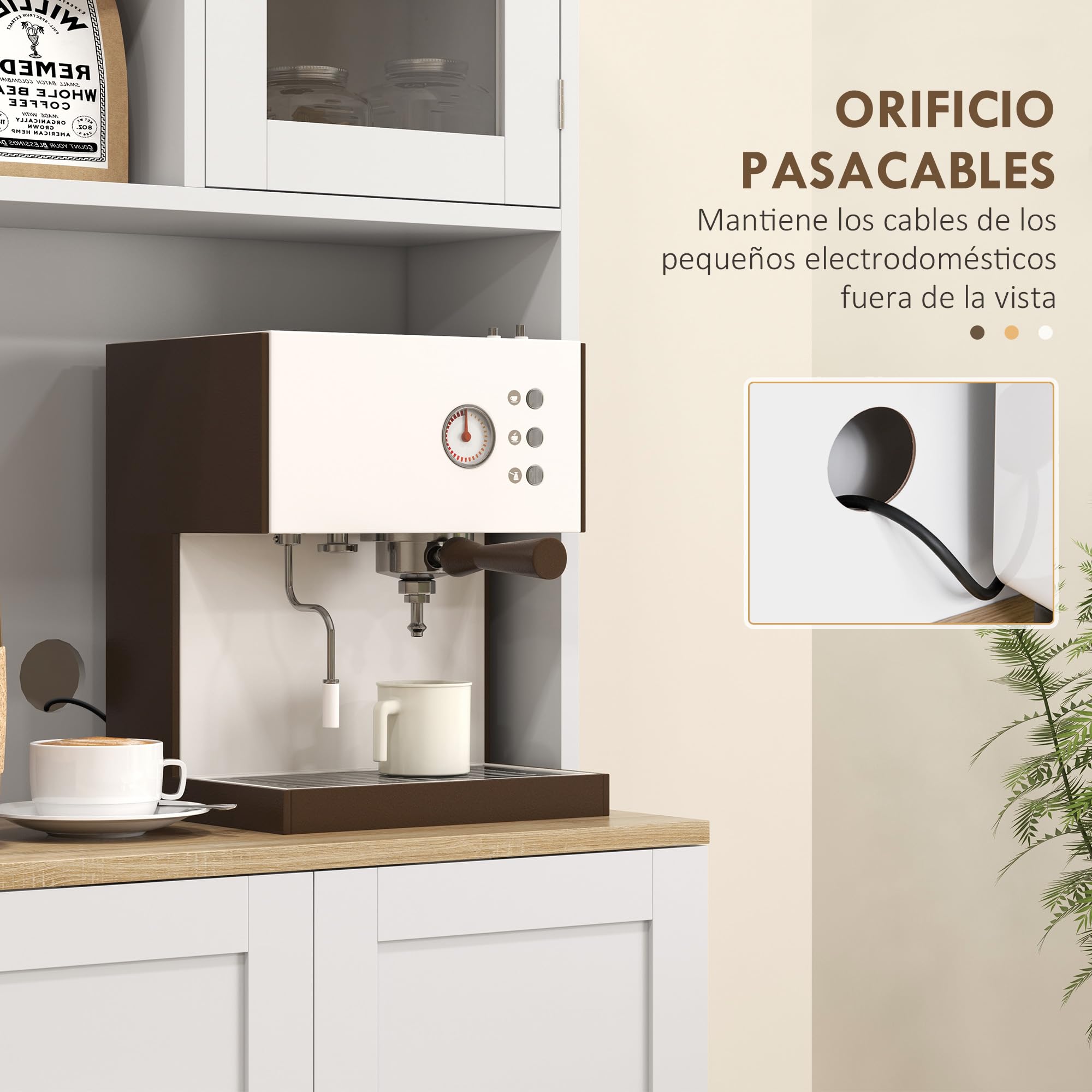 HOMCOM Alacena de Cocina, Armario de Cocina con 3 Puertas, Estantes Regulables y 8 Compartimentos en la Puerta, para Salón, Comedor, 60x35x169 cm, Blanco