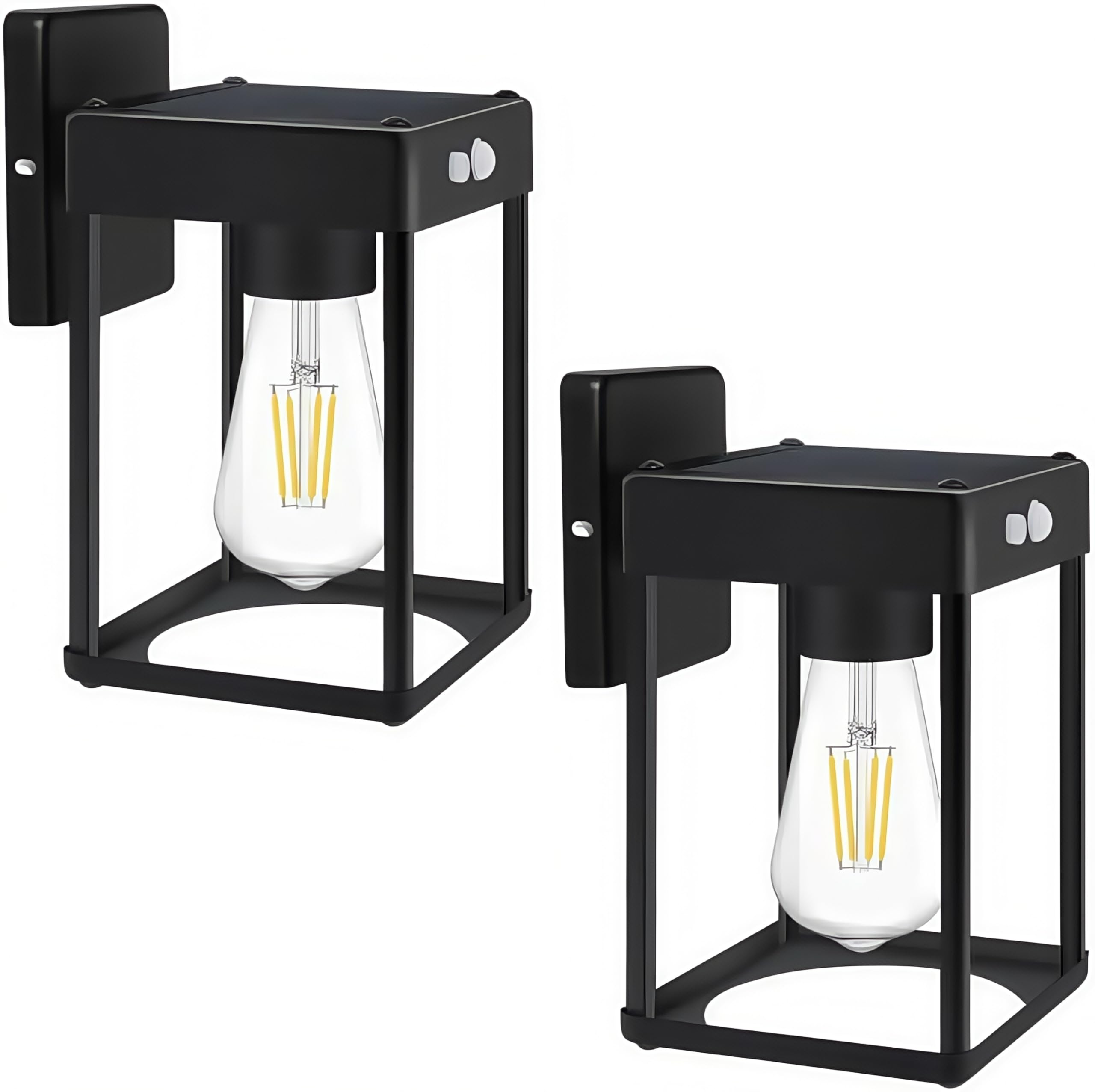 Lanterne solari da parete per esterni, luci Teilybao con lampadina calda 3200 K e lampadina bianca 6500 K, luci da parete solari impermeabili con pannello trasparente e 3 modalità di illuminazione per