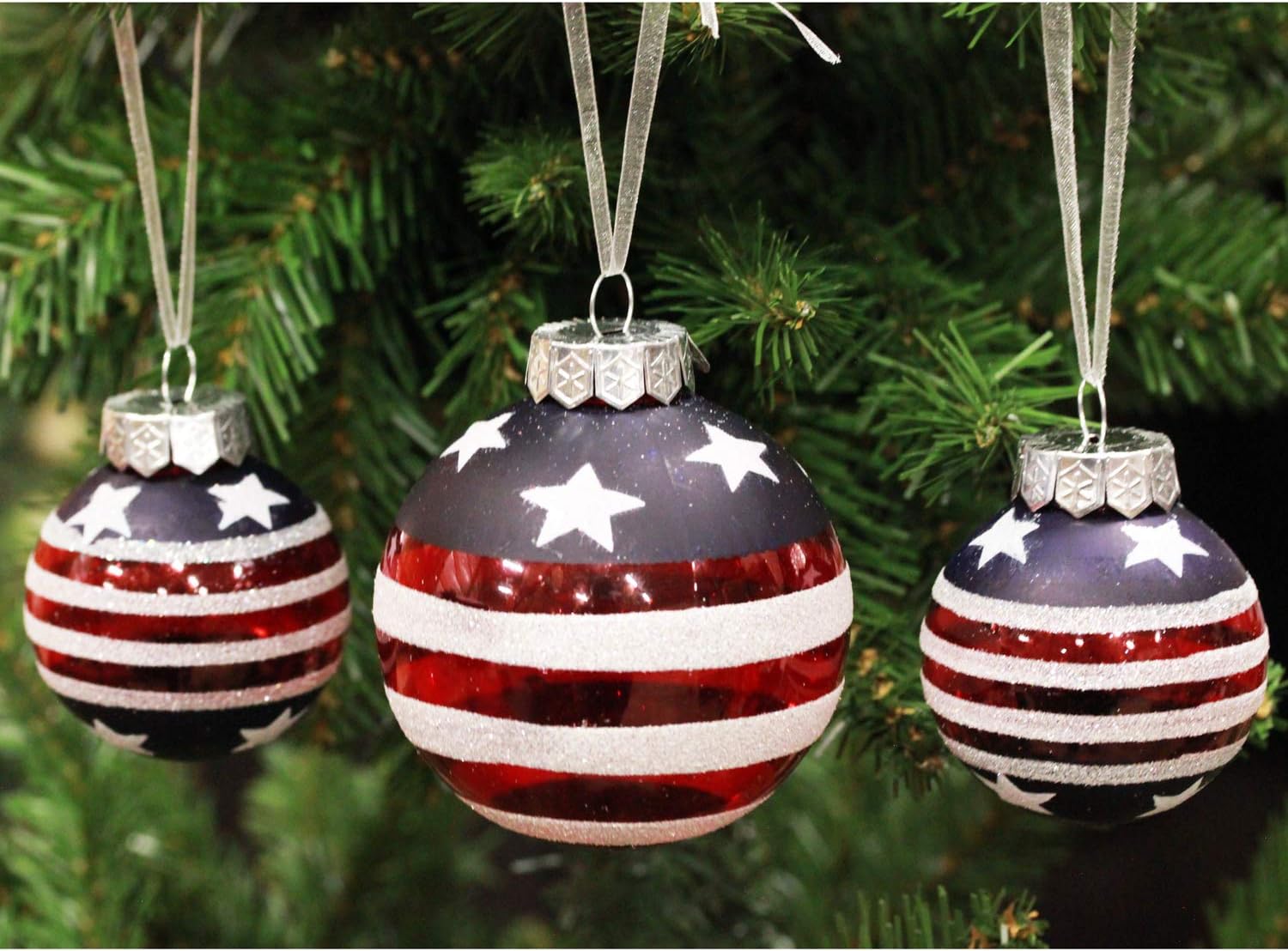 Sleetly Shatterproof Patriotic Christmas Ornaments, American Flag, Set of 32