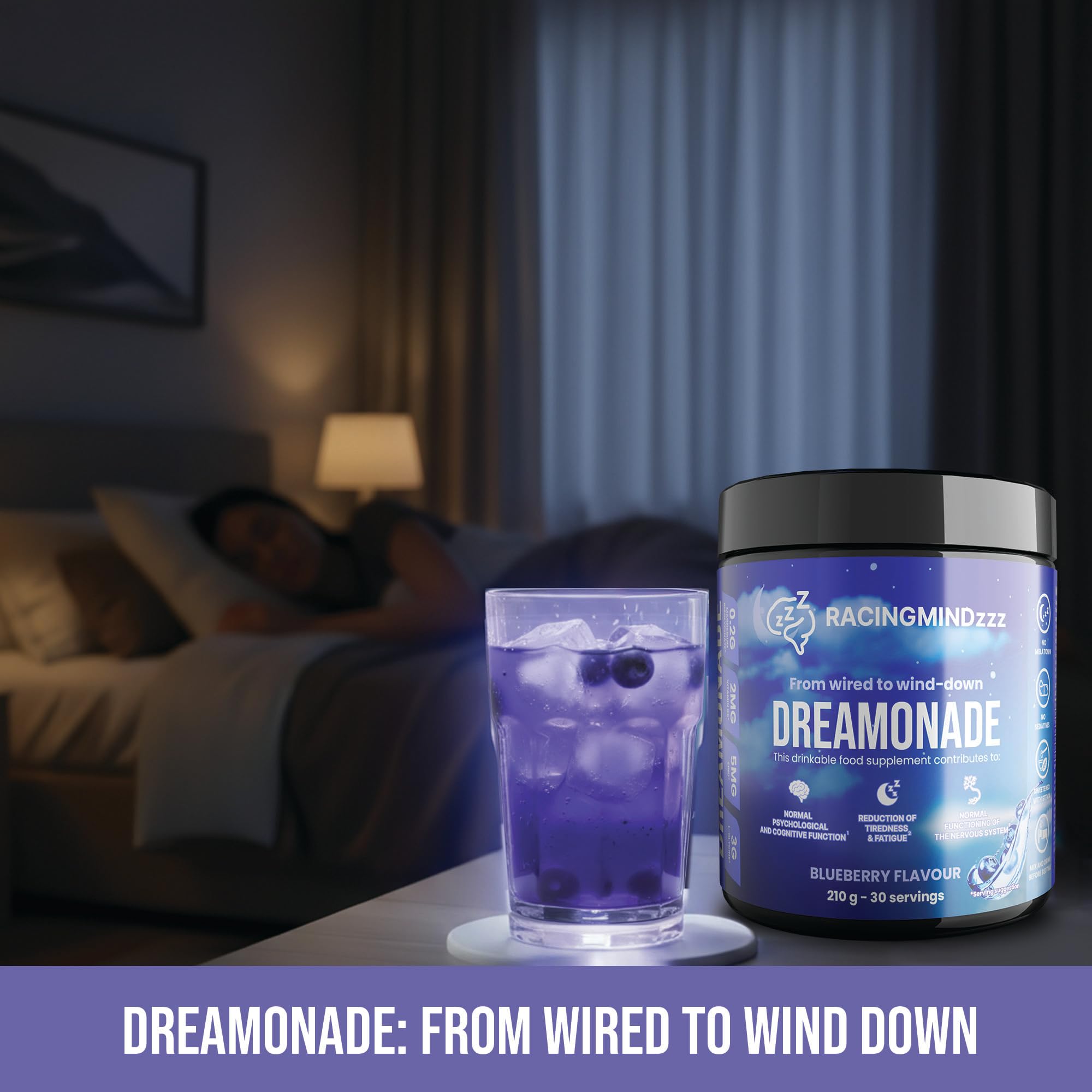 Dreamonade Getränkepulver für die Abendroutine | Magnesiumbisglycinat, Zink, Taurin, Vitamin B6, Vitamin B3 und L-Glycin | Von aufgedreht zum Runterfahren | 30 Portionen