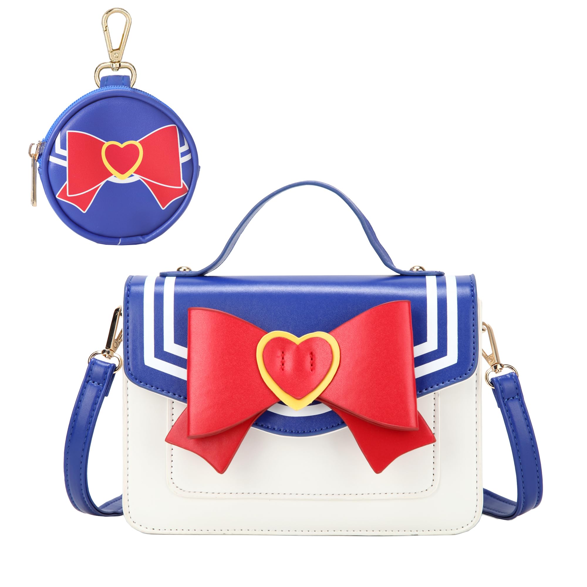 Kawaii Anime Cosplay Purse with Bow Stone Chain Shoulder Crossbody Bag (blue)