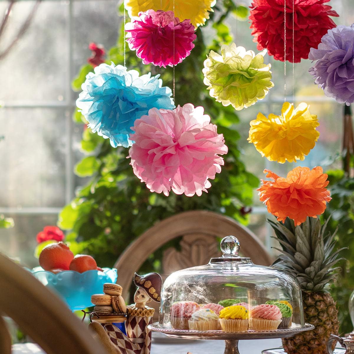 20 Colorful Pom Poms for Birthdays, Parties and Event Decorations - Tissue Paper Flowers - Assorted Sizes of 6", 8", 10", 14" - by Avoseta : Home & Kitchen