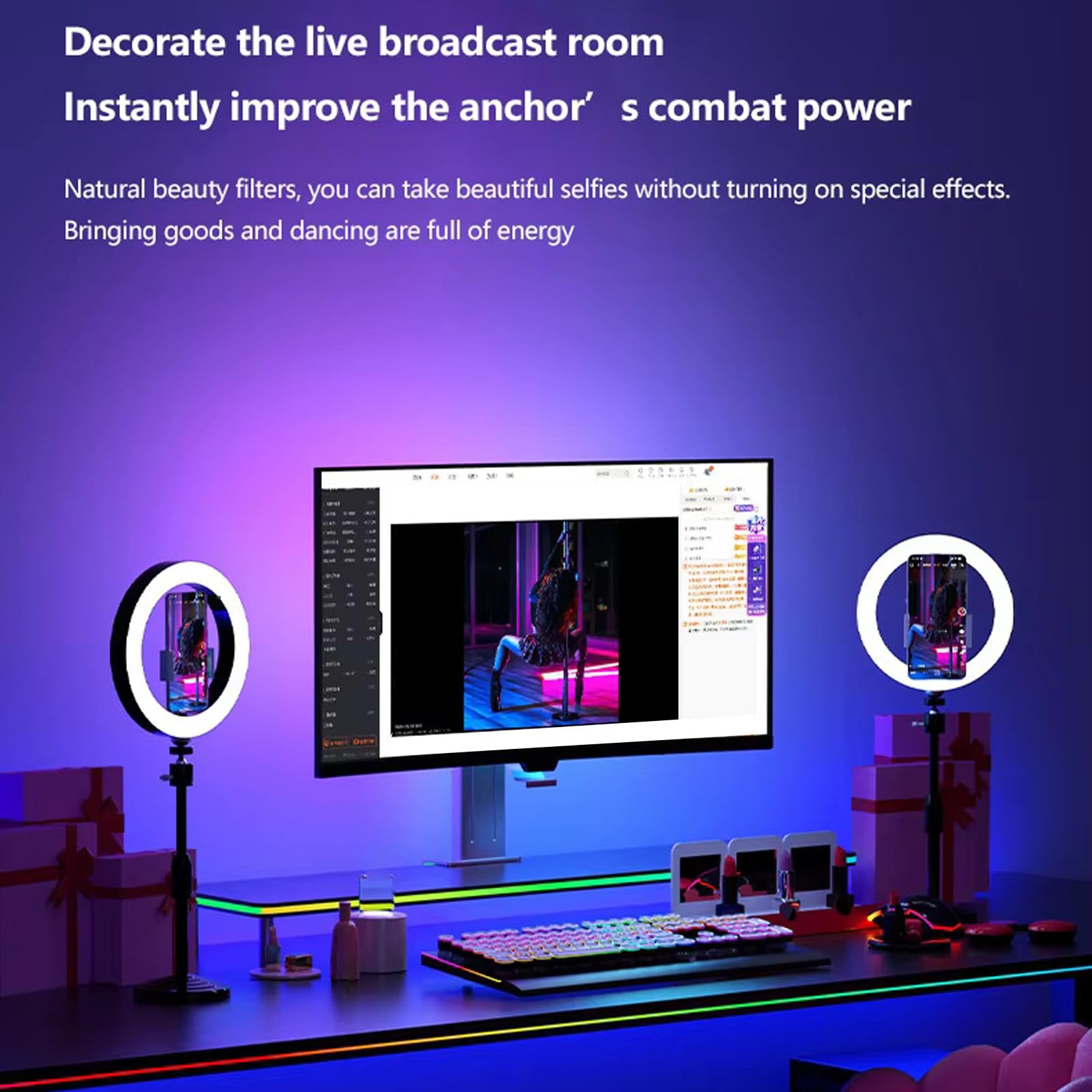 Rosvola Striscia LED per Schermo Computer RGB, Retroilluminazione Sincronizzata Tramite USB per Display Desktop da 49 Pollici con Riconoscimento Colore in Tempo Reale, Sincronizzazione Musicale e 16