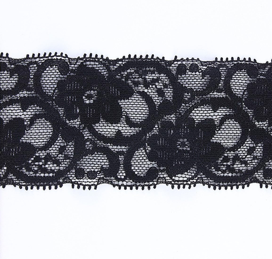 xingmo 5 Meters Stretch Lace Trim Ribbon Floral Lace Ribbon Elastic Trimming Lace Fabric for for Sewing, Clothes,Gift Wrapping,Bow, Width 5 cm (Black)