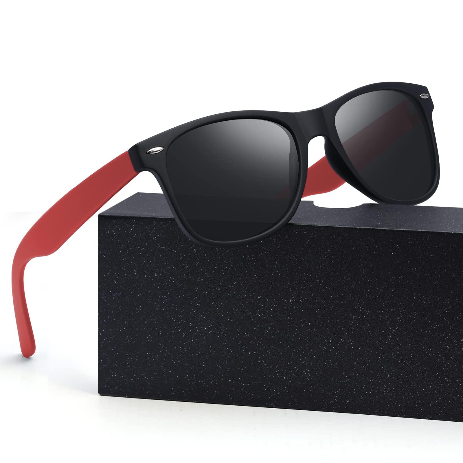 Vufurl Sunglasses Men-Ultra Light Rectangular Polarized Sunglasses for Women, UV400 Protection, Polarized Ultraviolet Protection, Driving, Fishing, Running Black Red Grey