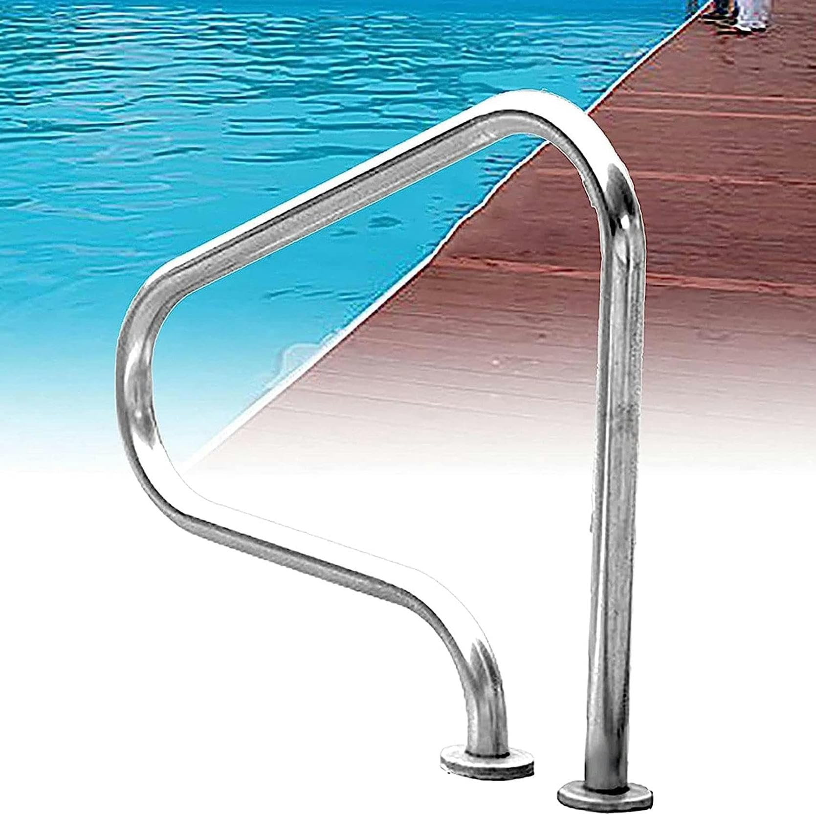 Rail de sécurité de piscine humanisée en inox 304 avec rampe ergonomique argent