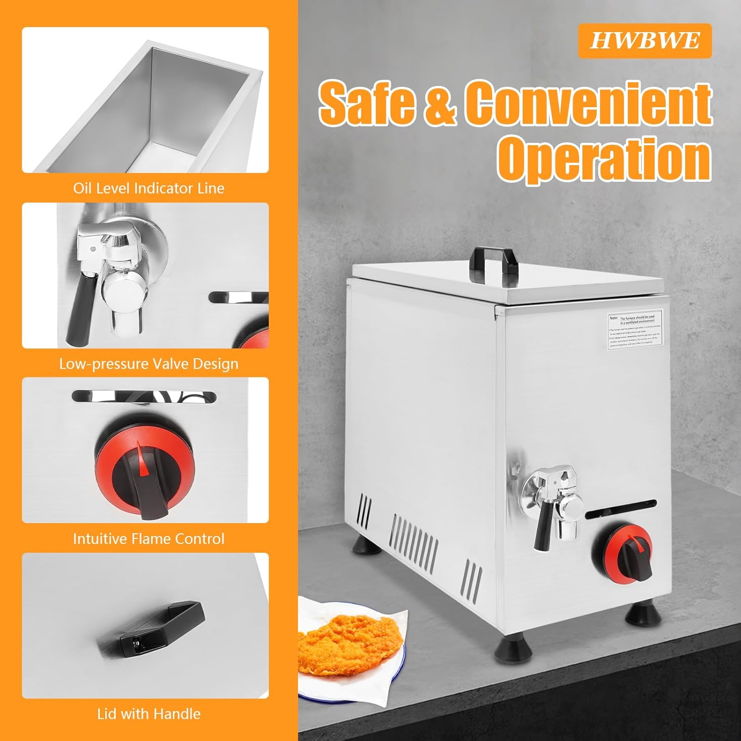 21L Commercial Deep Fryer LPG Gas Stainless Steel for Cheese Hot Dogs Waffle Sticks Corn Dogs Adjustable Temperature 12 Hooks Frying Machine for Snack