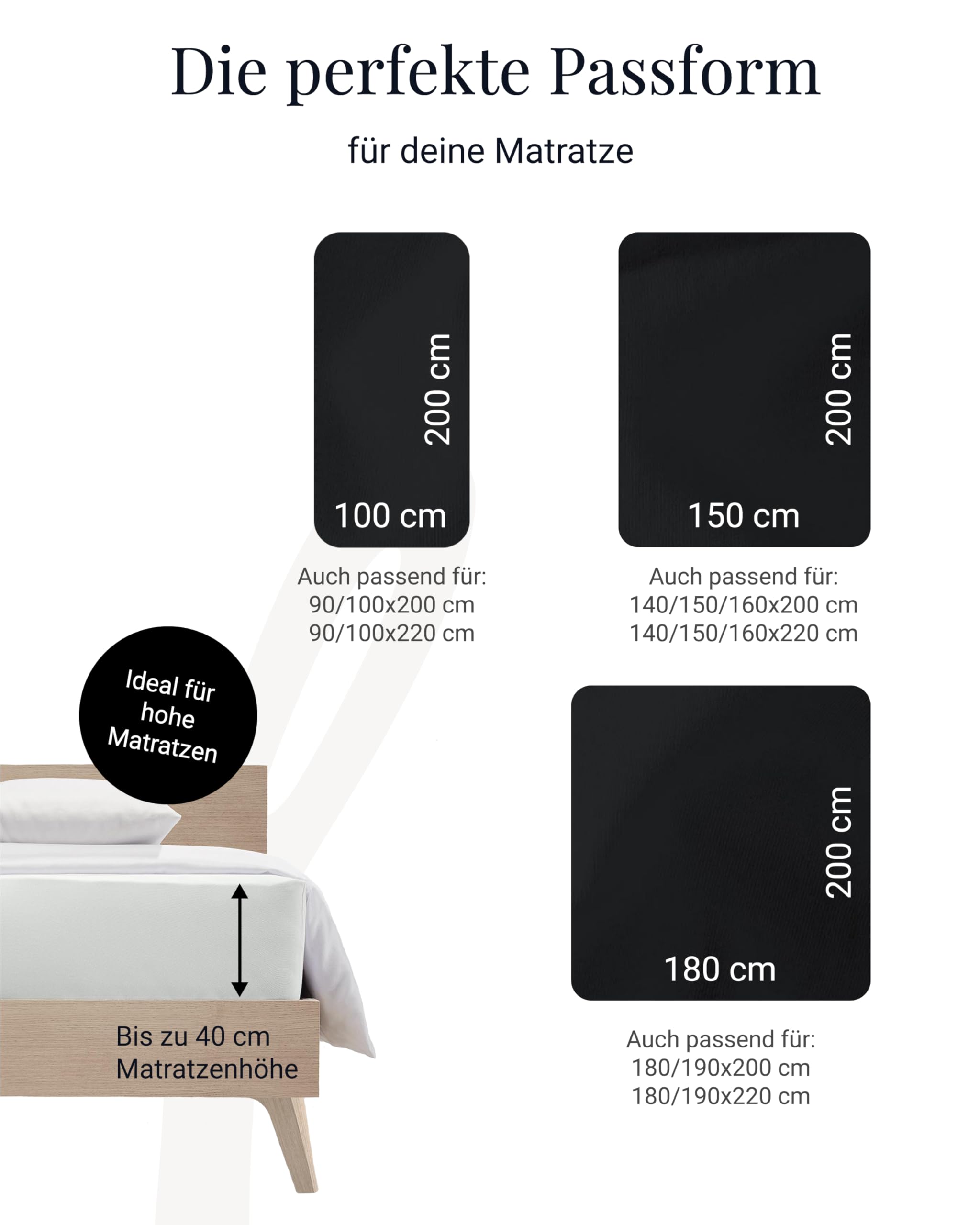 fleuresse 1119 XXL Jersey Stretch Spannbetttuch (96% Baumwolle, 4% Elasthan), mit Rumdumgummizug, Ökotex 100, für Matratzen bis 40 cm Höhe, 180 x 200-200 x 220 cm, weiß