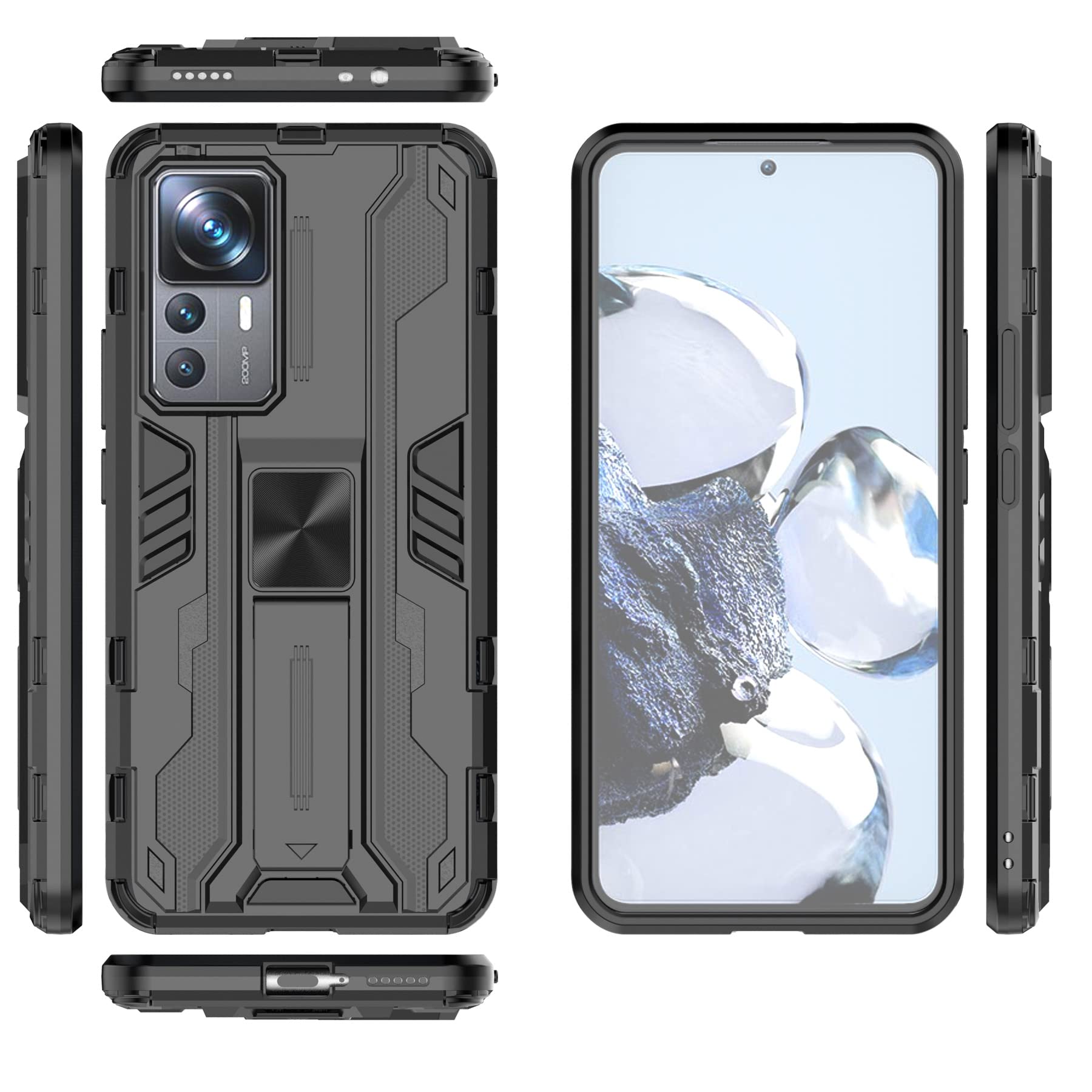 Cover Xiaomi 12T / 12T Pro 5G Antiurto 360° Con Supporto - Custodia TPU E PC, Rosso, Con Piastra Magnetica