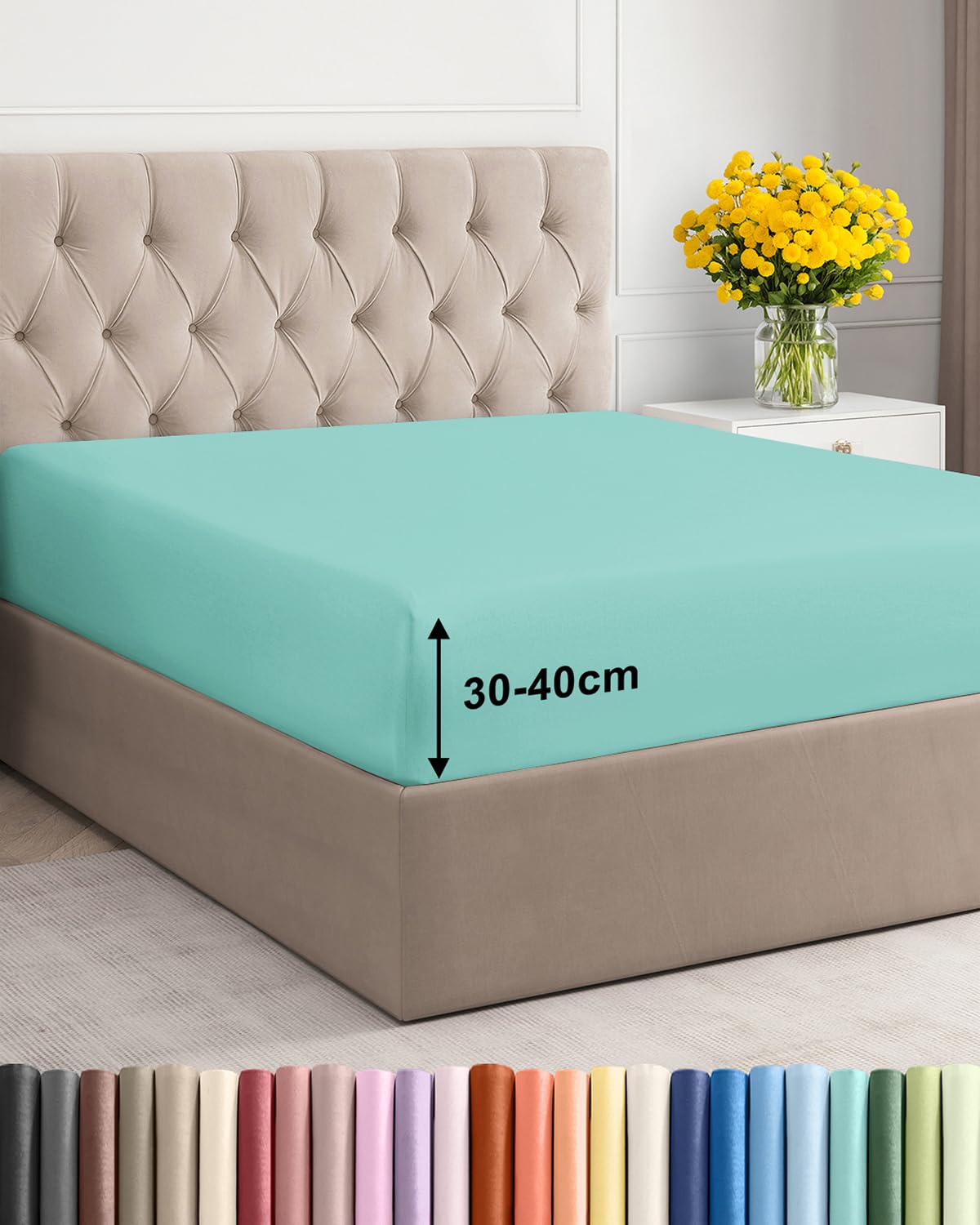 Lenzuolo con Angoli 120x200 - Microfibra Tasca 40cm (16") - Blu Spa | Spazzolata, Morbida, Antipiega, Anti-Restringimento, Anti-Sbiadimento, Traspirante, Materassi Alti, Elastico, OEKO-TEX