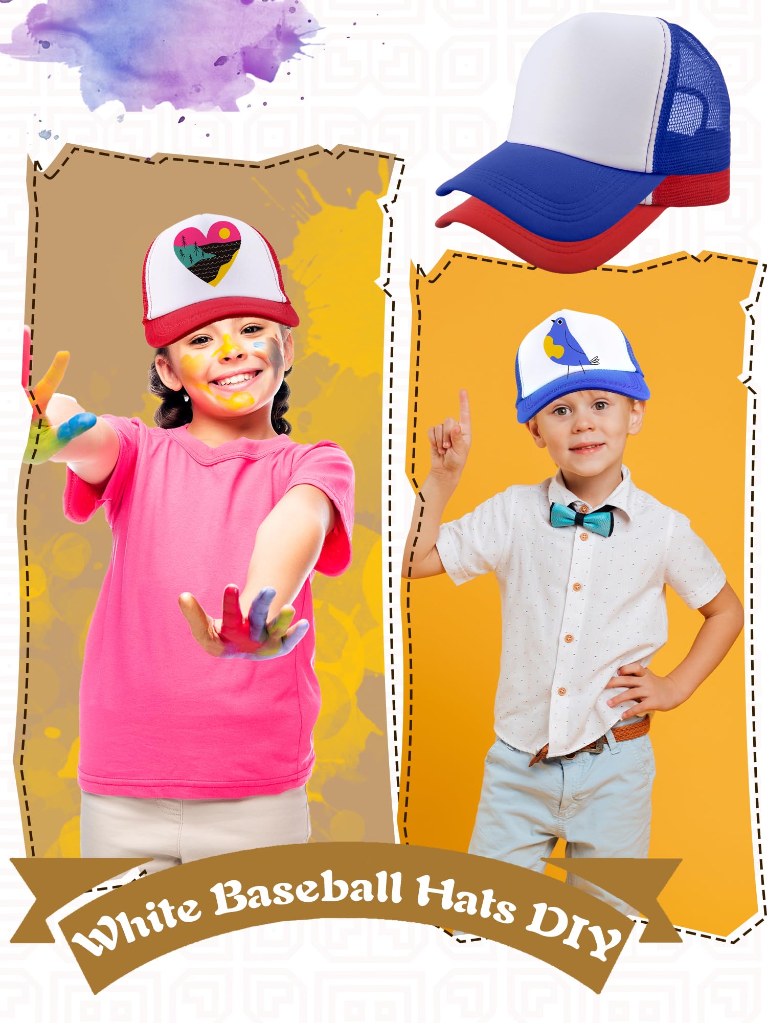18 Stück Kinder DIY Sublimation Trucker Hüte Blank Trucker Hüte Sommer Mesh Baseball Caps für Kinder Sommer Outdoor Sport