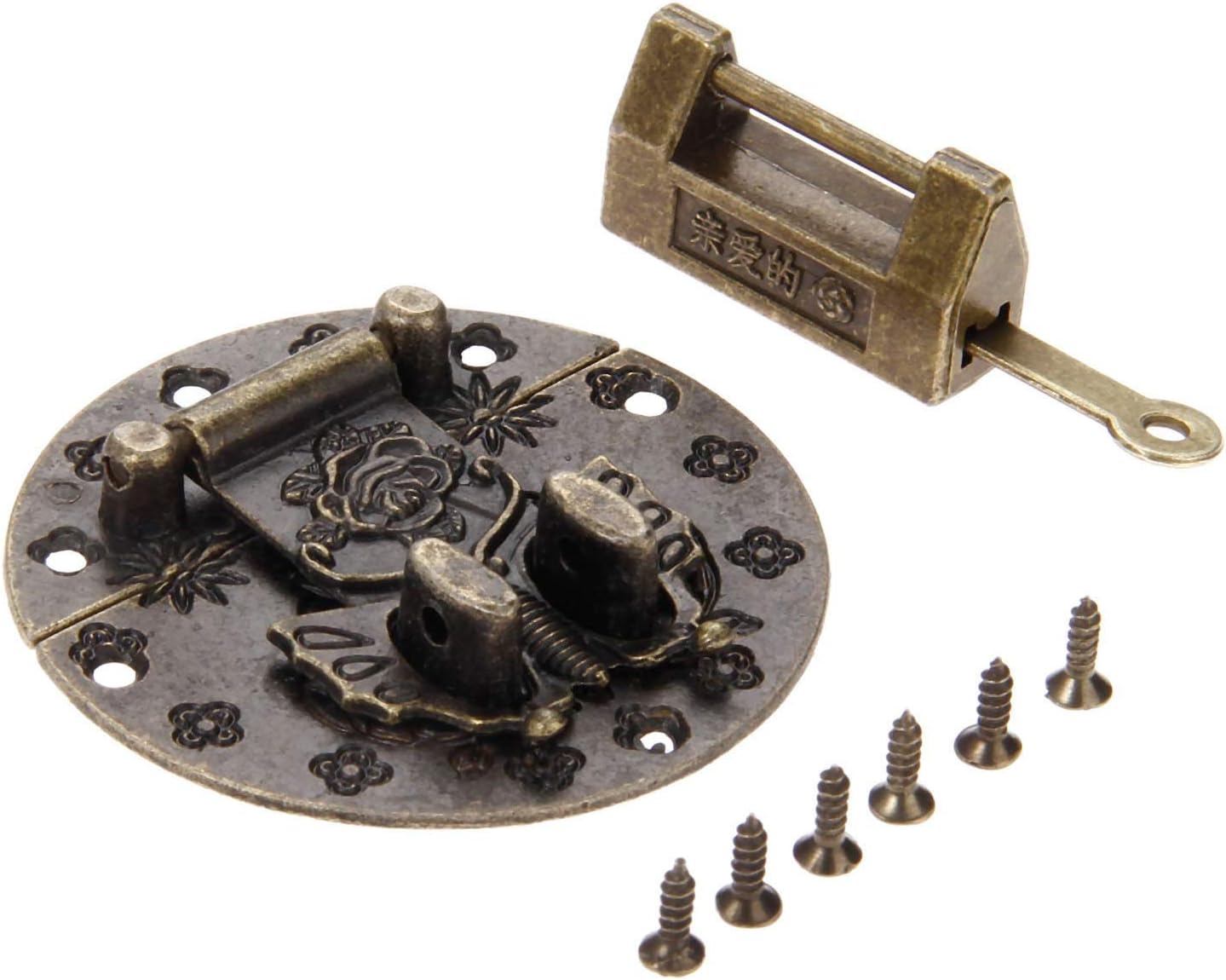 Chinese Antique Box Buckle,Antique Lock Buckle.Antique Bronze Chinese Old Lock Wooden Box Padlock with Vintage Box Latch Hasp Home Furniture Buckle Clasp Lock Hardware (Color : B)