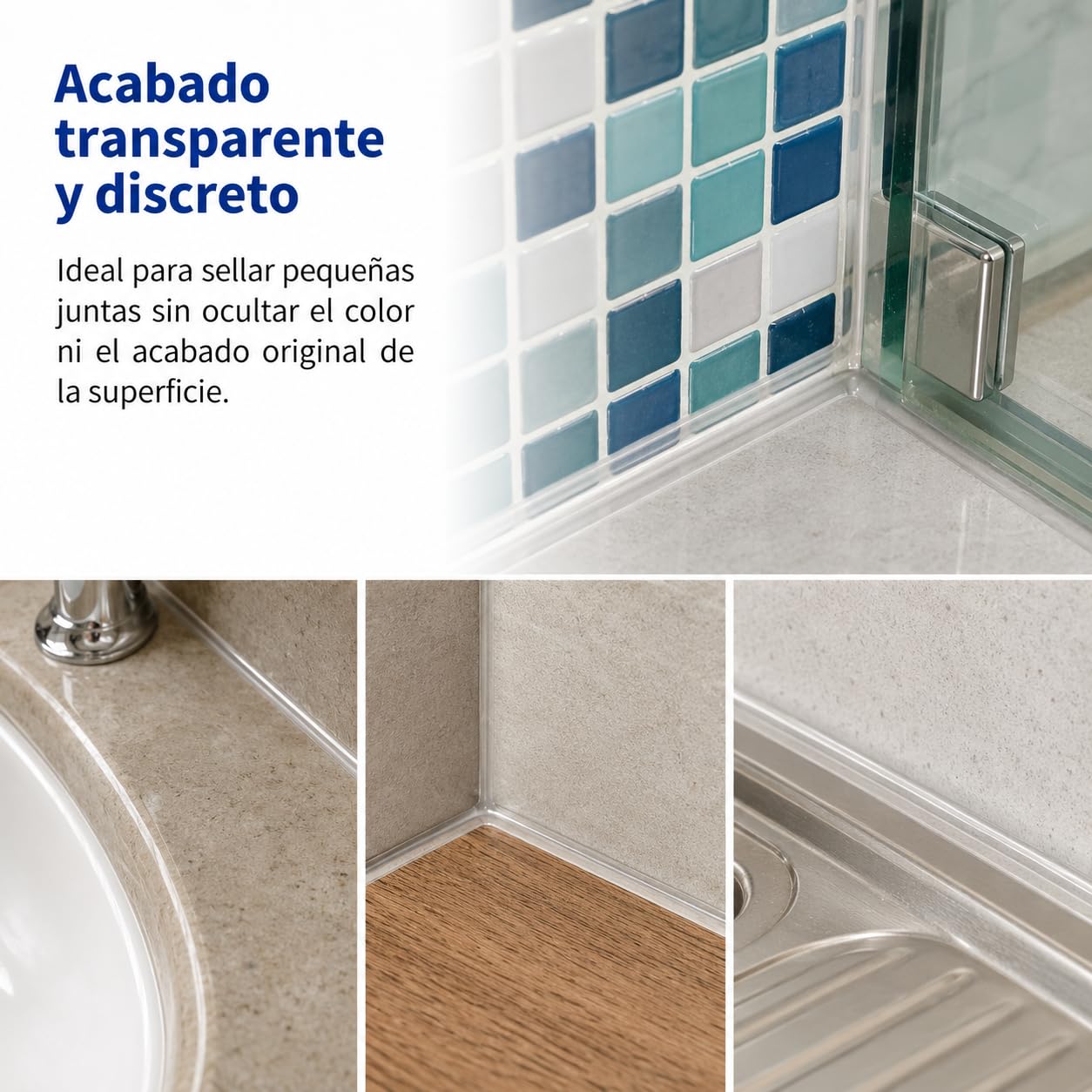 Silicona antimoho transparente 125 ml, pack de 12, baño y cocina