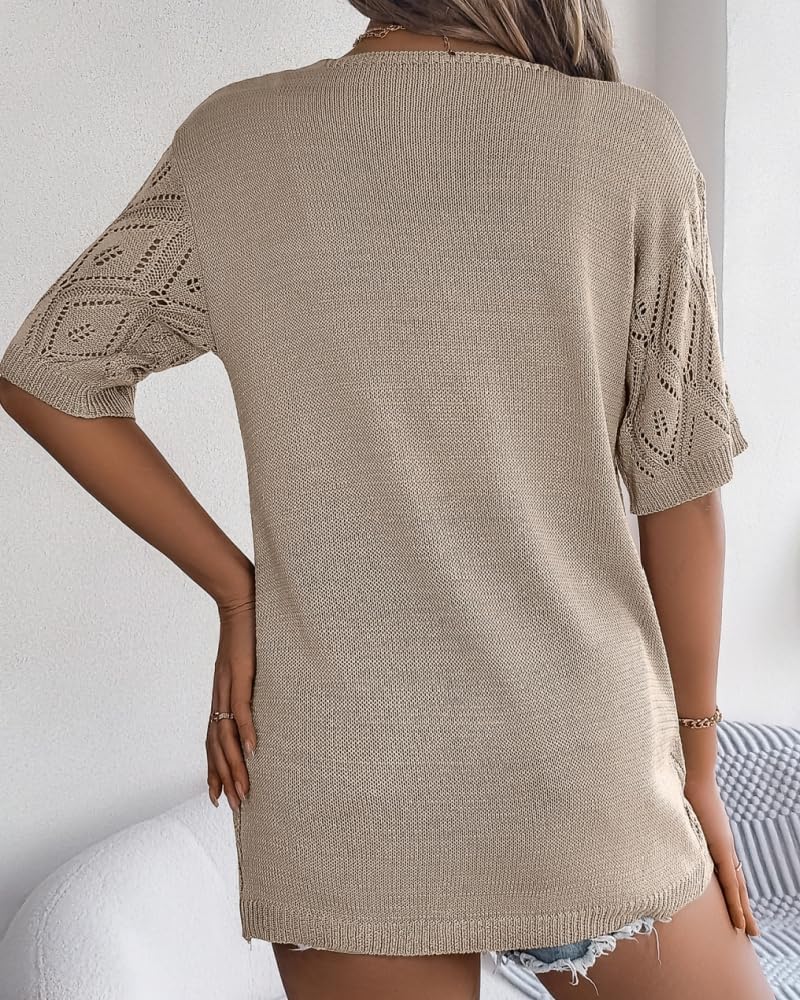 Sulozom Crochet Summer Cardigans for Women Lightweight Short Sleeve Open Front Kimono Boho Beach Vacation Clothes - Image 6