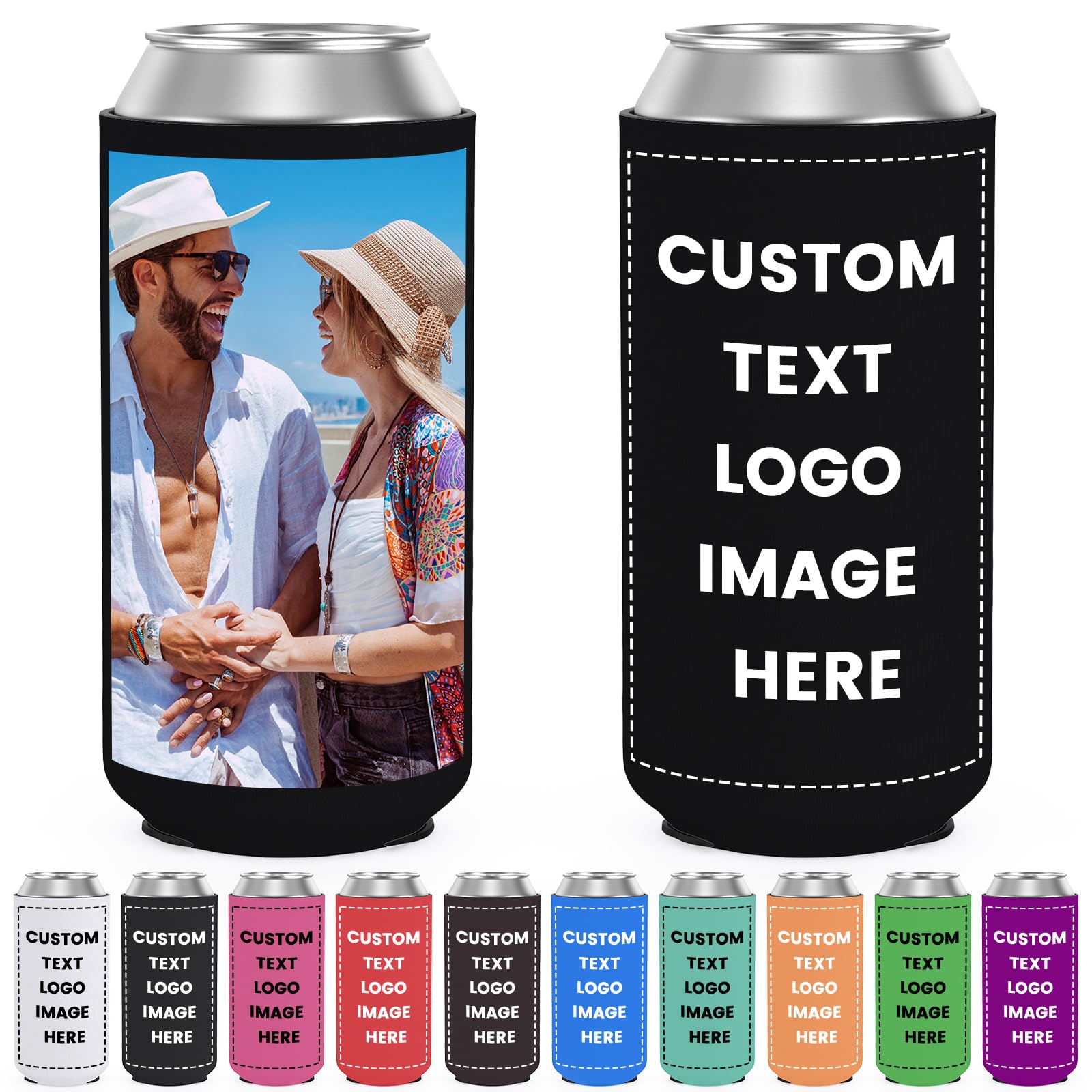 Custom Slim Can Cooler Sleeve, Customized Can Cooler Personalised Beverage Insulator with Photo Text Logo for Wedding, Birthday, Party