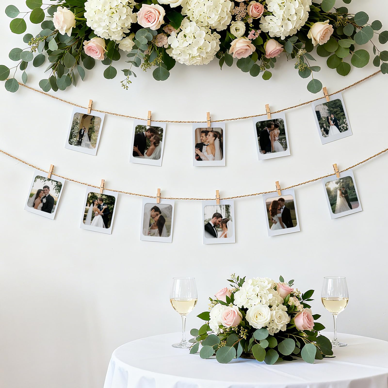 Anwyll 30 marcos de fotos de papel blanco, marcos de fotos de papel de cartón de 4 x 6 pulgadas con mini clips de madera y cuerdas de yute, soportes de fotos para colgar fotos, decoración de pared