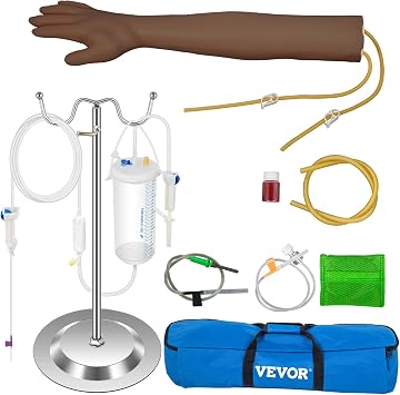 VEVOR IV Practice Kit Phlebotomy Practice Kit with Dark Skin, Venipuncture Practice Kit Skills Learning Model Arm Kit with Height Adjustable Infusion Stand for Students, Nurse