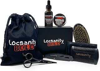 Locsanity BOLD Beard Kit, Beard Growth Kit, Beard Grooming Kit, Growth Oil, Balm Conditioner, Brush, Comb, Mustache Scisso...
