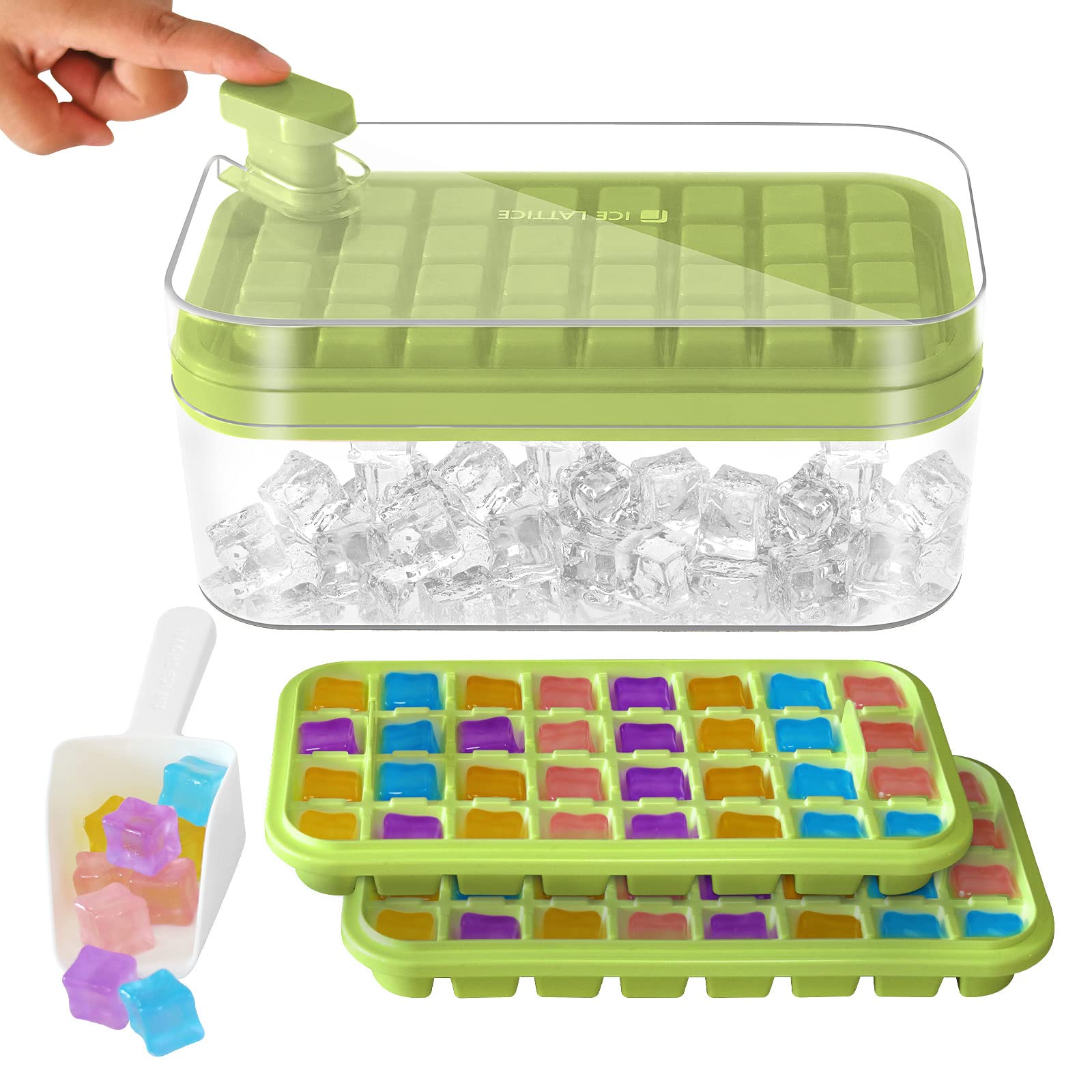 Pop Ice Cube Tray with Lid Bin and Scoop Square Ice Cubes Molds with