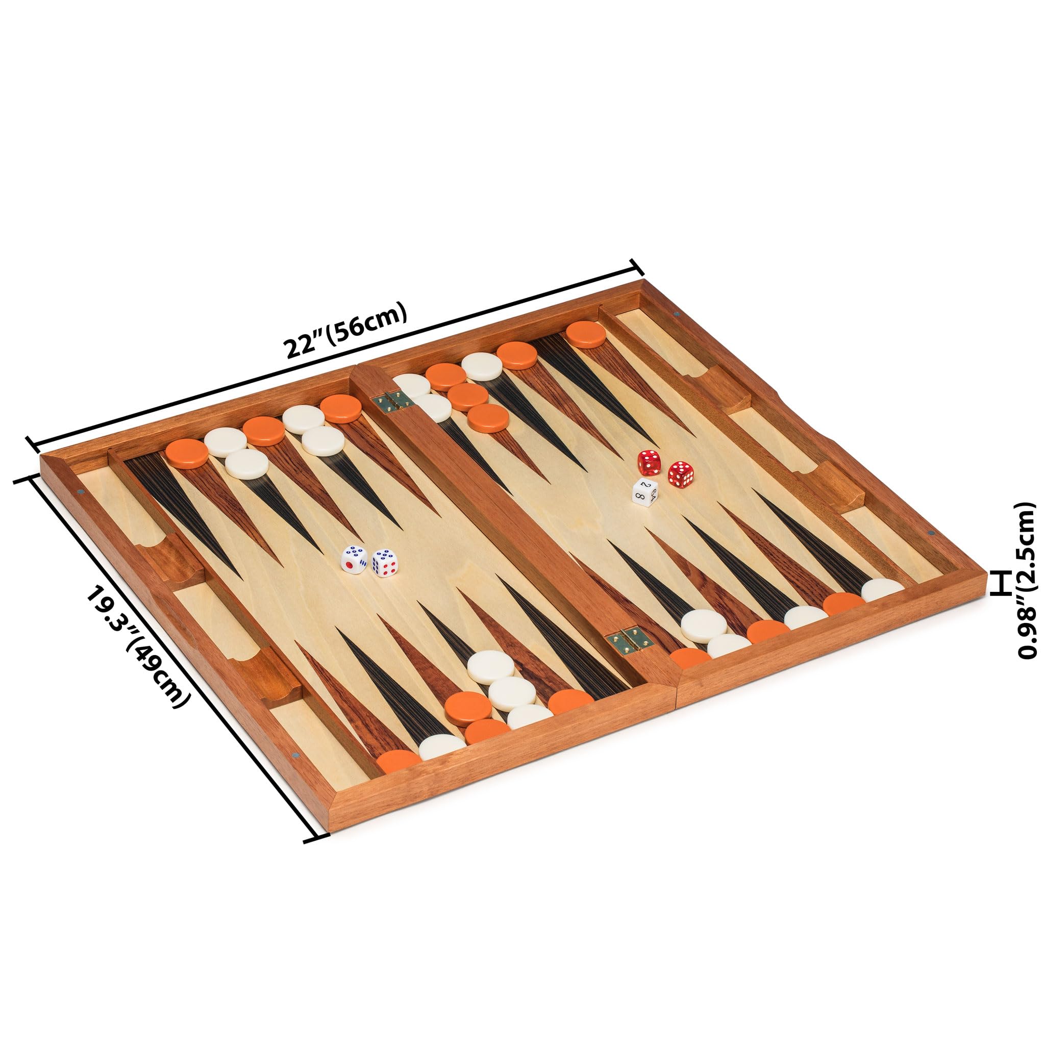 Backgammon Board Game Set Inlaid Wood Case 19''