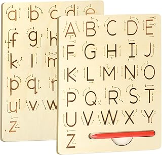 Handwriting Learning for Toddlers, Letter Tracing Board for Kids Ages 3 4 5 Learn to Write, Double Sided Wooden Alphabet Practice Board, Montessori Toys Girls Boys Gifts for 3+ Year Old
