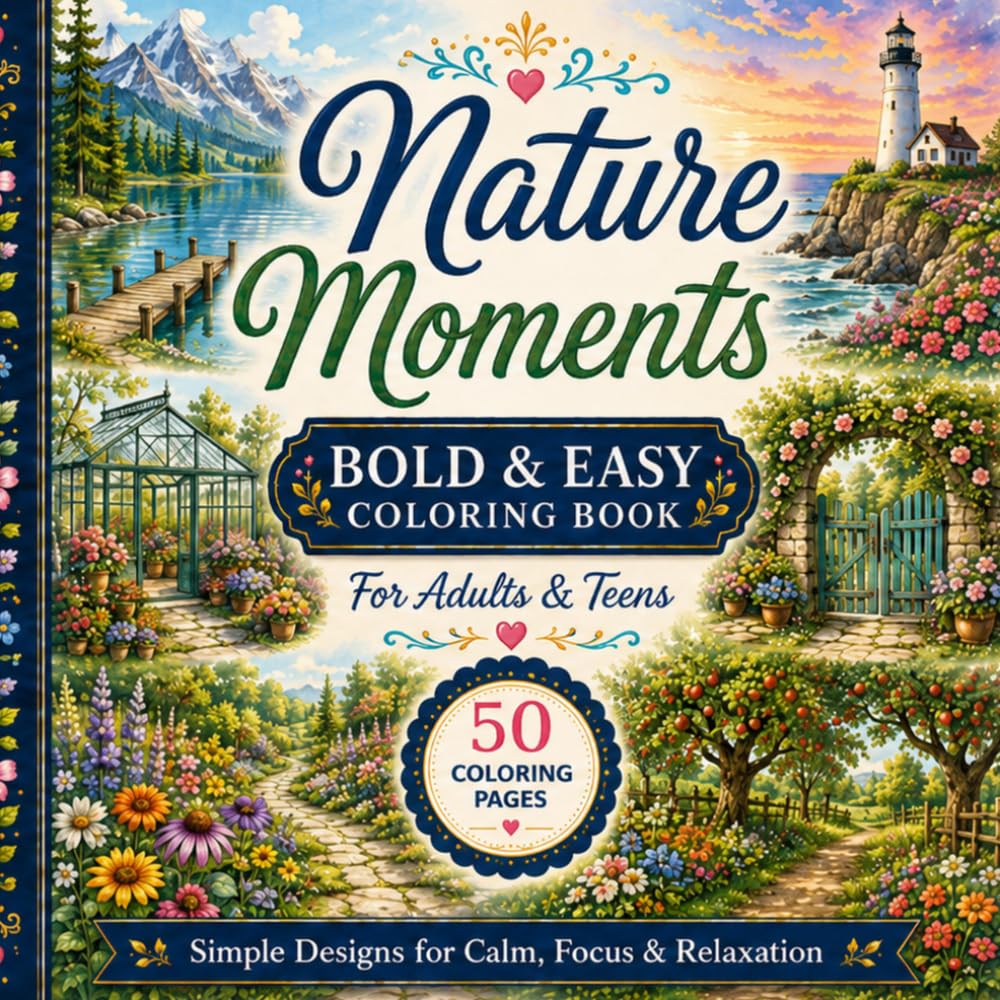 Nature Moments: Bold & Easy Coloring Book for Adults & Teens (Calm Coloring Book Series)