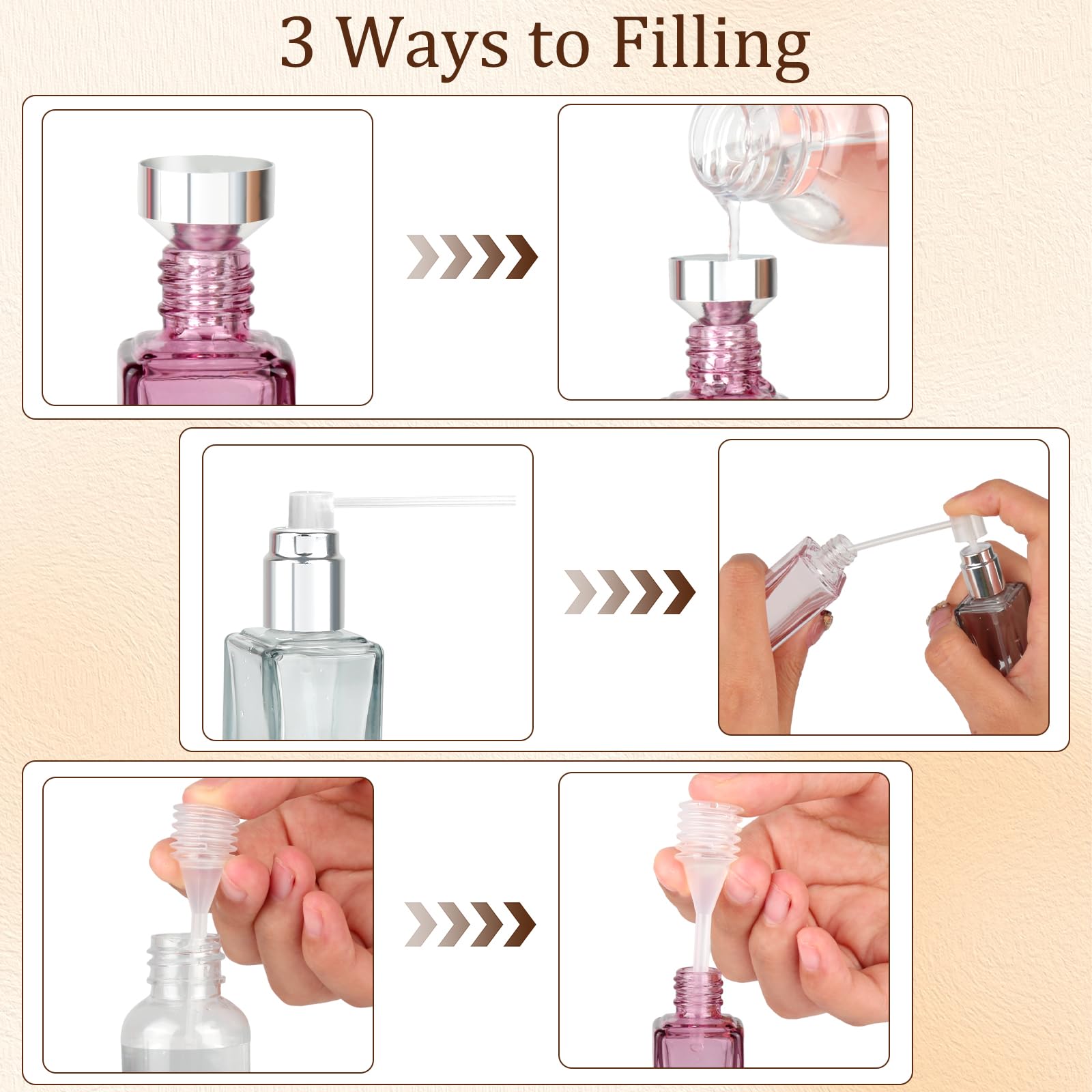 4 sztuki rozpylaczy do perfum, 20 ml, szklane perfumy, puste mini rozpylacz perfum w podróży, dla mężczyzn i kobiet (pomarańczowy, fioletowy, szary, różowy)