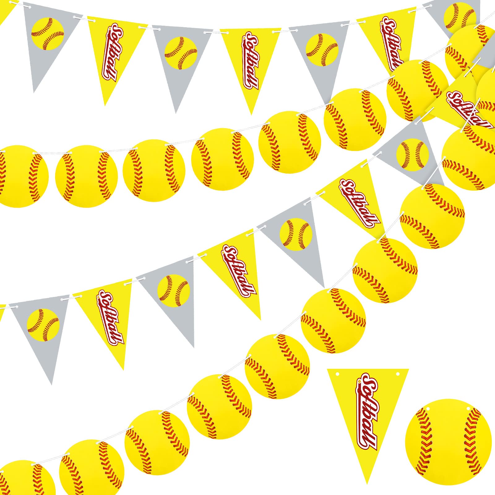 Tinlade 4 Pieces Softball Party Decorations Softball Party Banners Bunting Hanging Banners Paper Garlands Favors for Sports Theme Birthday (Bright