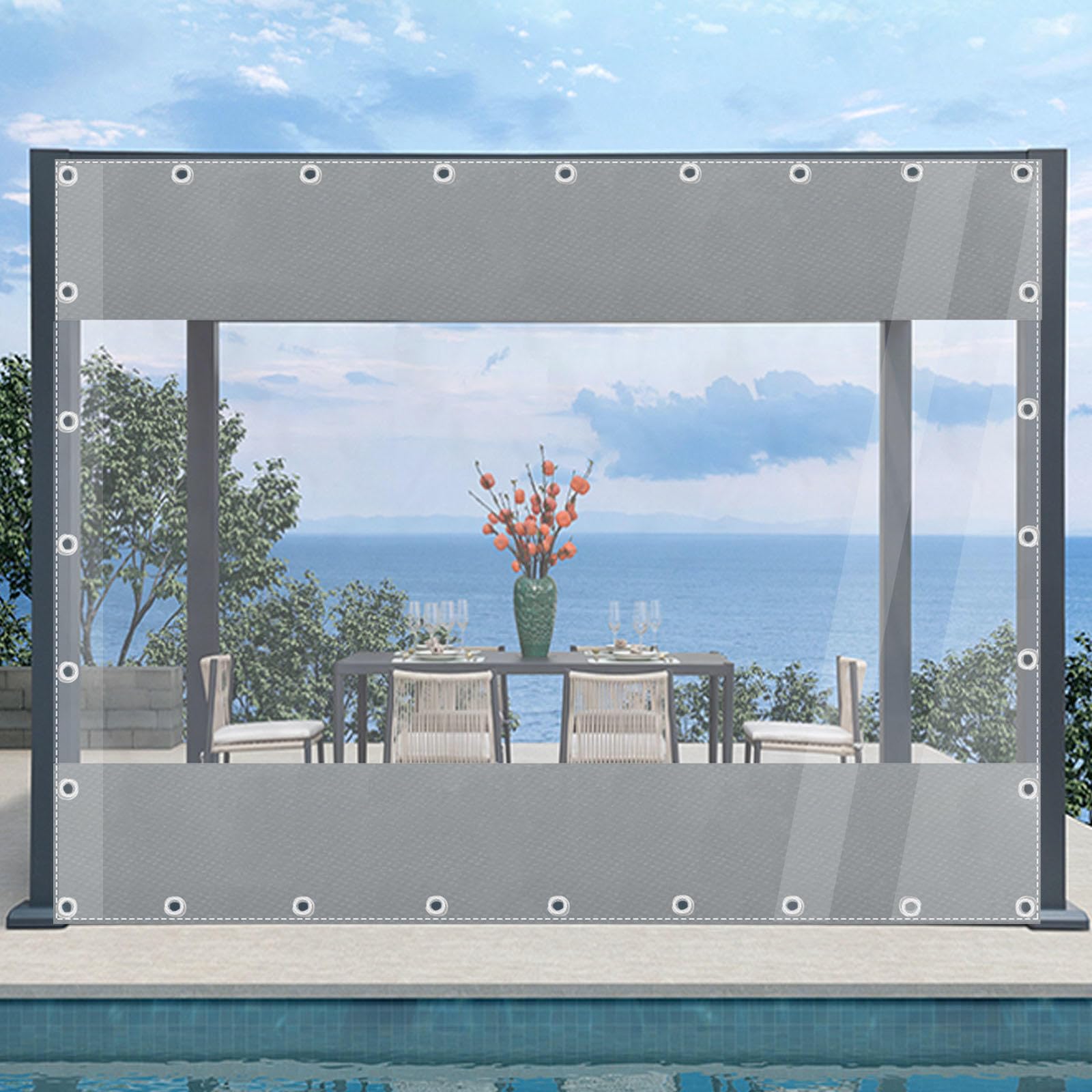 Kgudys Wxh Outdoor Clear Curtain, Pvc Heavy Duty Waterproof Side Panels, 100% Waterproof & Uv Resistant, Weatherproof Plastic Tarpaulin, Outdoor Garden, Gazebo Partition Curtains,-3X2.5m/9.8X8.2ft