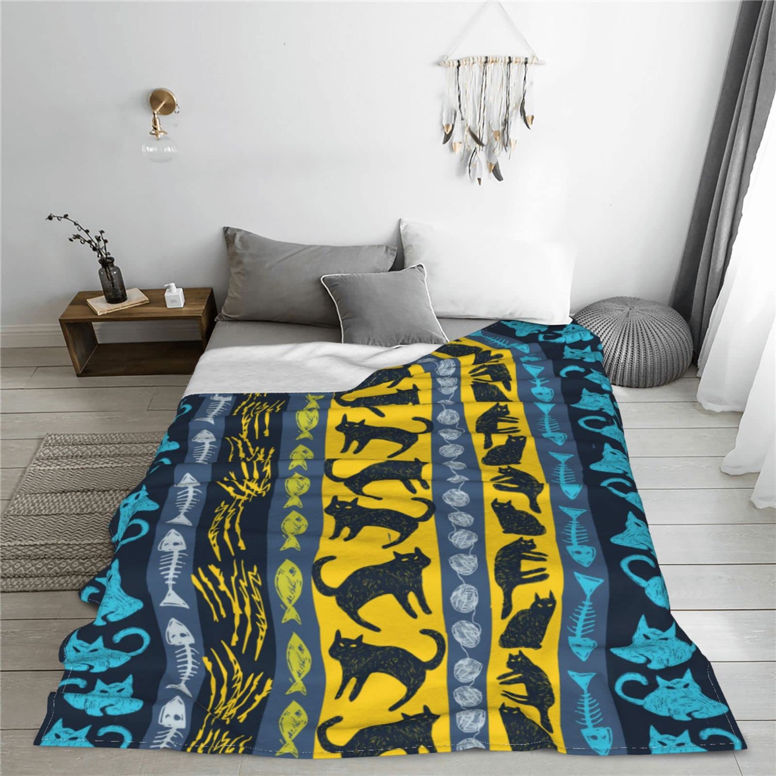 Coperta in pile con gatti colorati, per letto, divano, coperta in pile, leggera, morbida e accogliente, 127 x 101,6 cm