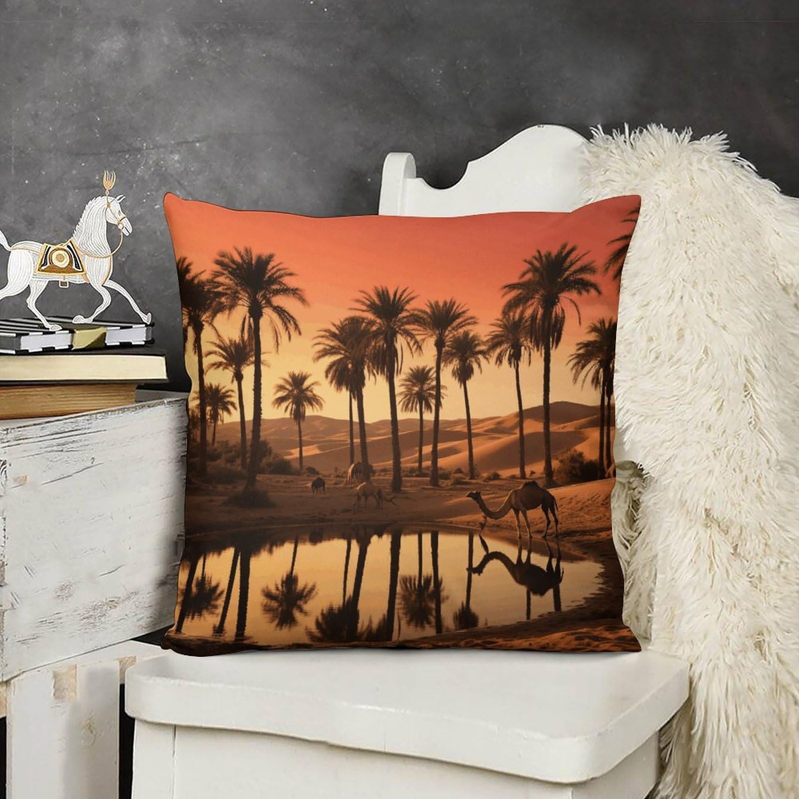 FodPand Boho Farmhouse Plam Tree and Sunset Pillow Covers with Hidden Zipper 24x24 Soft Plush Cushion Cover Decorative Throw Pillow Cases for Couch Bed Sofa Living Room Indoor Outdoor Home Decor