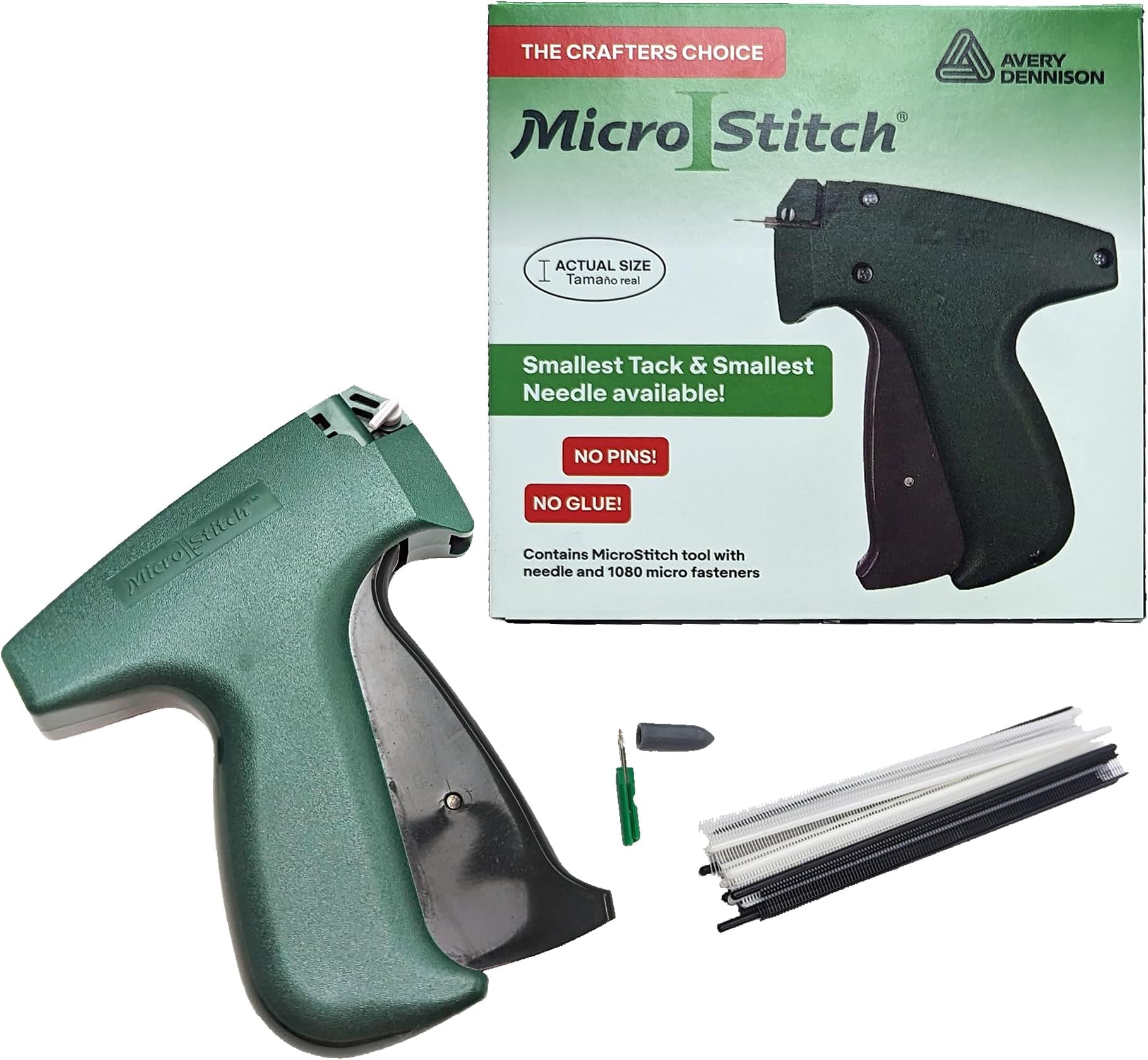 Avery MicroStitch Tagging Gun Kit – Includes 1 Needle, 540 Black Fasteners & 540 White Fasteners (Starter Kit)