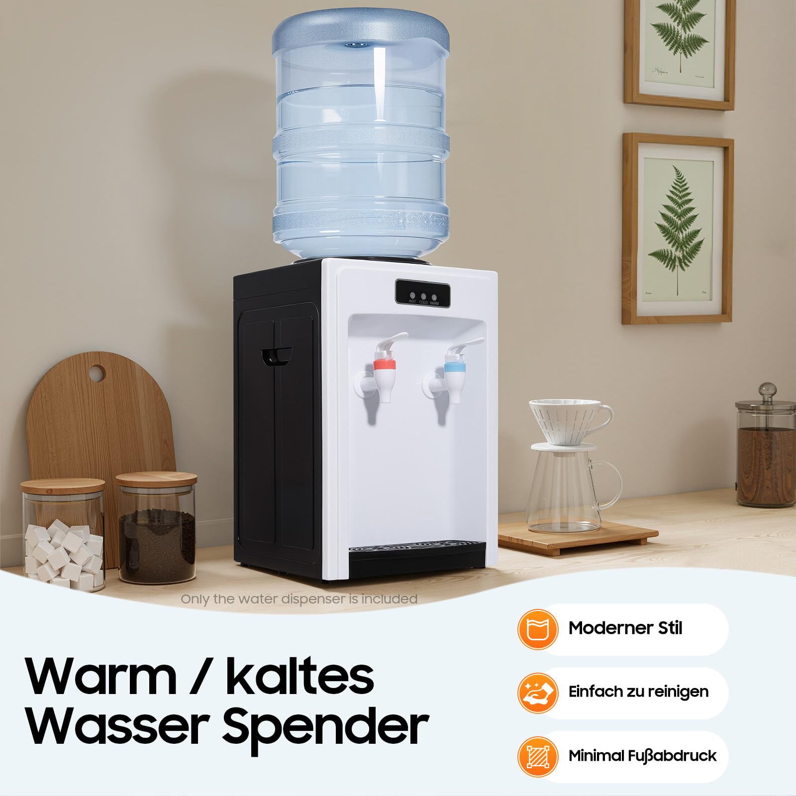 550W Elektrischer Wasserspender mit Kühlung Kalt-warm Mini Wasserspender für Den Haushalt 220 V Water Dispenser Kaltwasserspender Wasser Spender (Schwarz und Weiß)