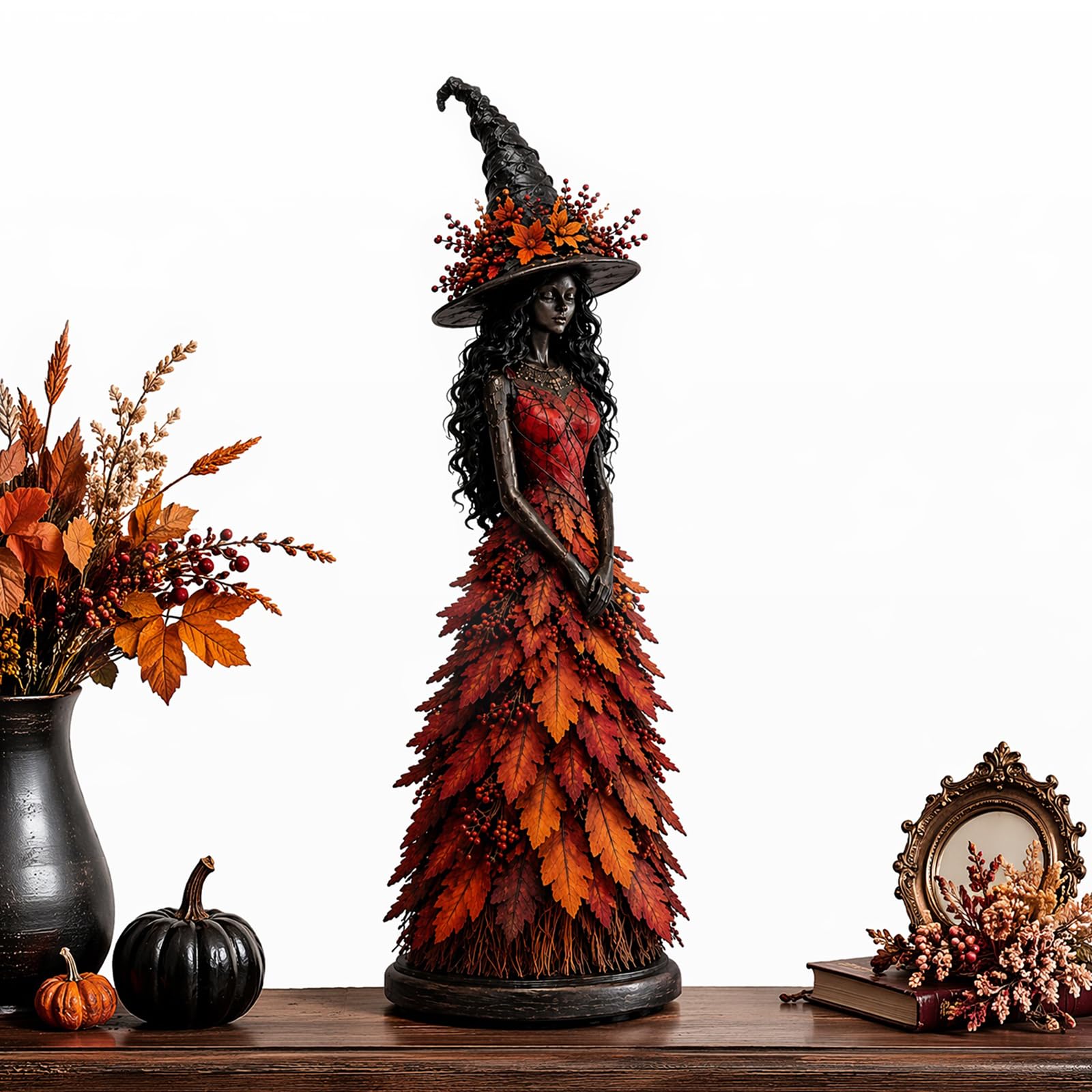 Enchanted Autumn Witch Figurine Halloween Witch Statue Fall Tabletop