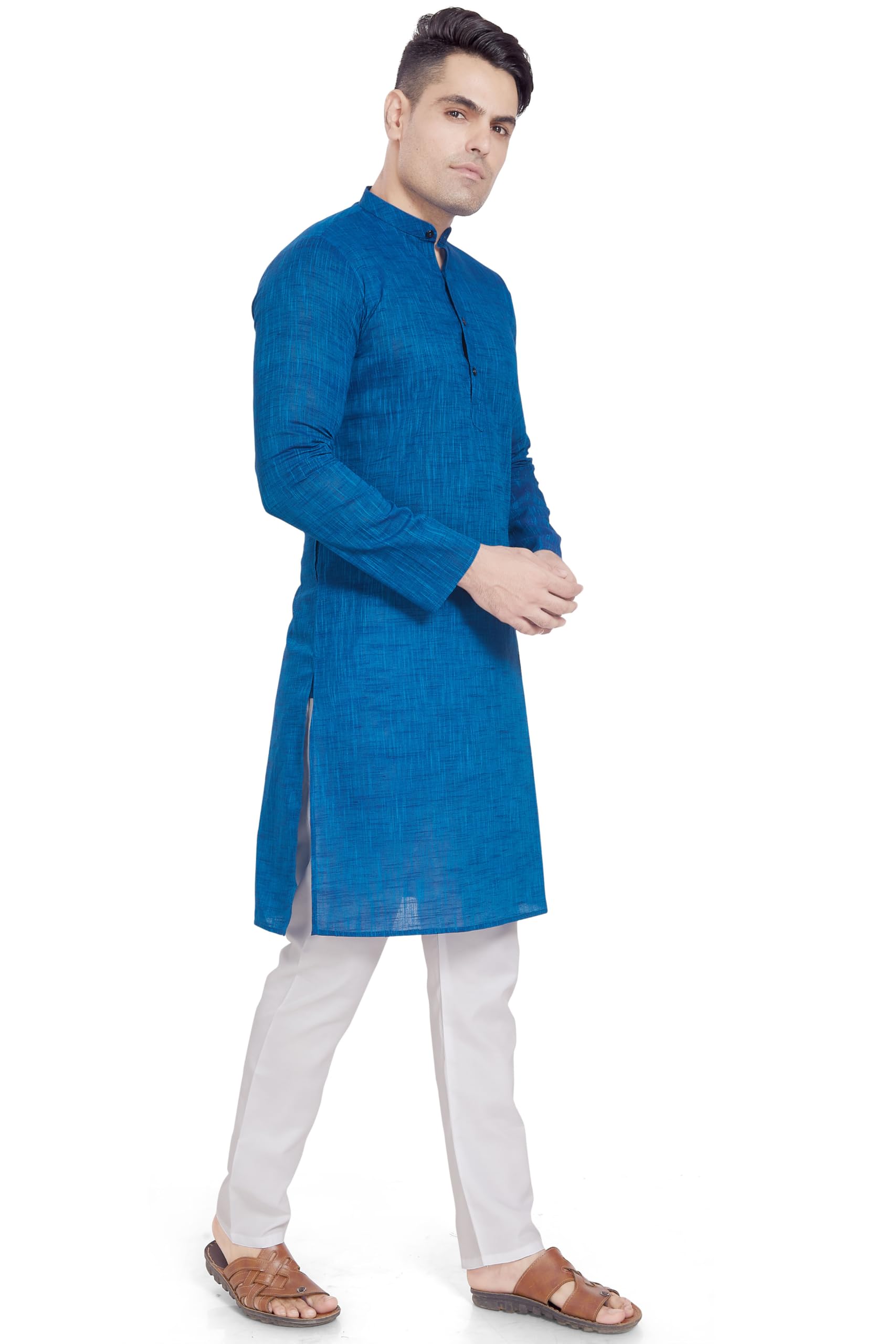 Divisive Men's Pure Cotton Only Regular Fit Long Kurta (Dkrt323_Xxxl_Teal)