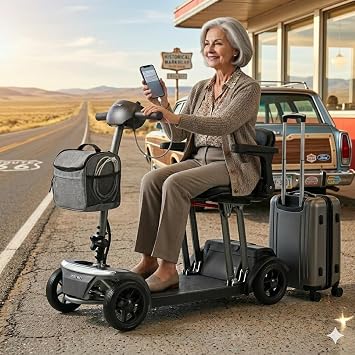 Indoor Outdoor Mobility Scooter for Seniors Foldable Lightweight 4 Wheel Travel Mobility Scooters for Adults Handicap Collapsible Folding Electric Scooter, 24V20Ah, 20miles, 265 lbs