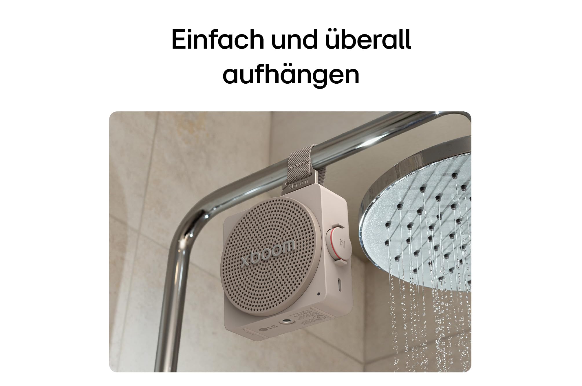 LG xboom Mini by will.i.am, tragbarer Bluetooth-Lautsprecher, praktischer Trageriemen, (5W, Signature Sound, IP67, bis zu 10 Std. Akkulaufzeit), Schwarz