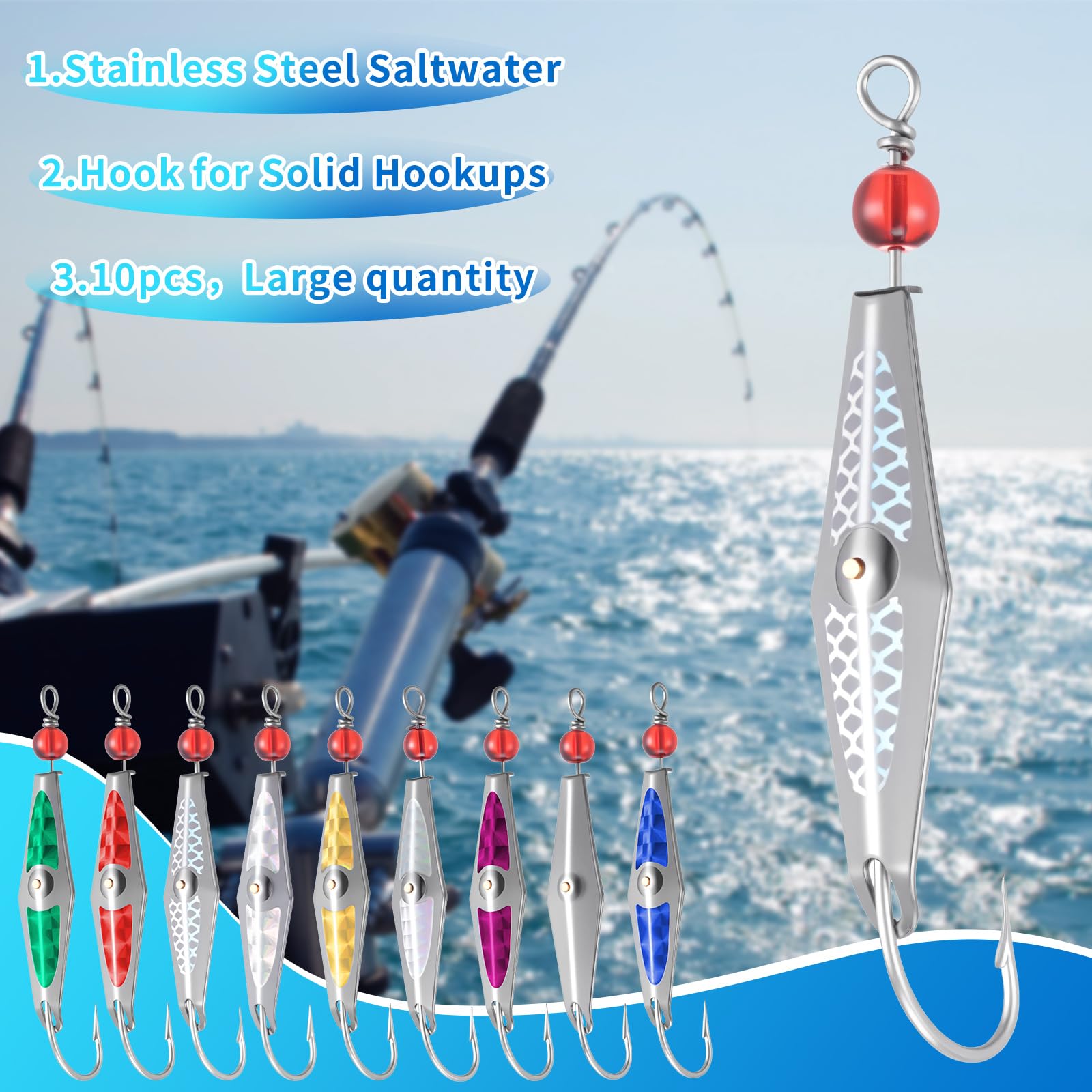 Soulchen 10 cucchiaini per pesca a traina, cucchiaini di precisione per sgombro spagnolo, tonno, bonito atlantico e altro ancora