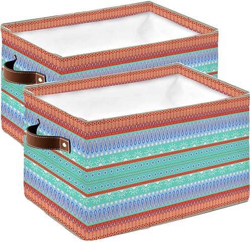 Boho Colorful Storage Basket for Organizing Shelves, Collapsible Storage Bins Boxes with Handle, Rainbow Modern Geometric Abstract Art Canvas Hamper