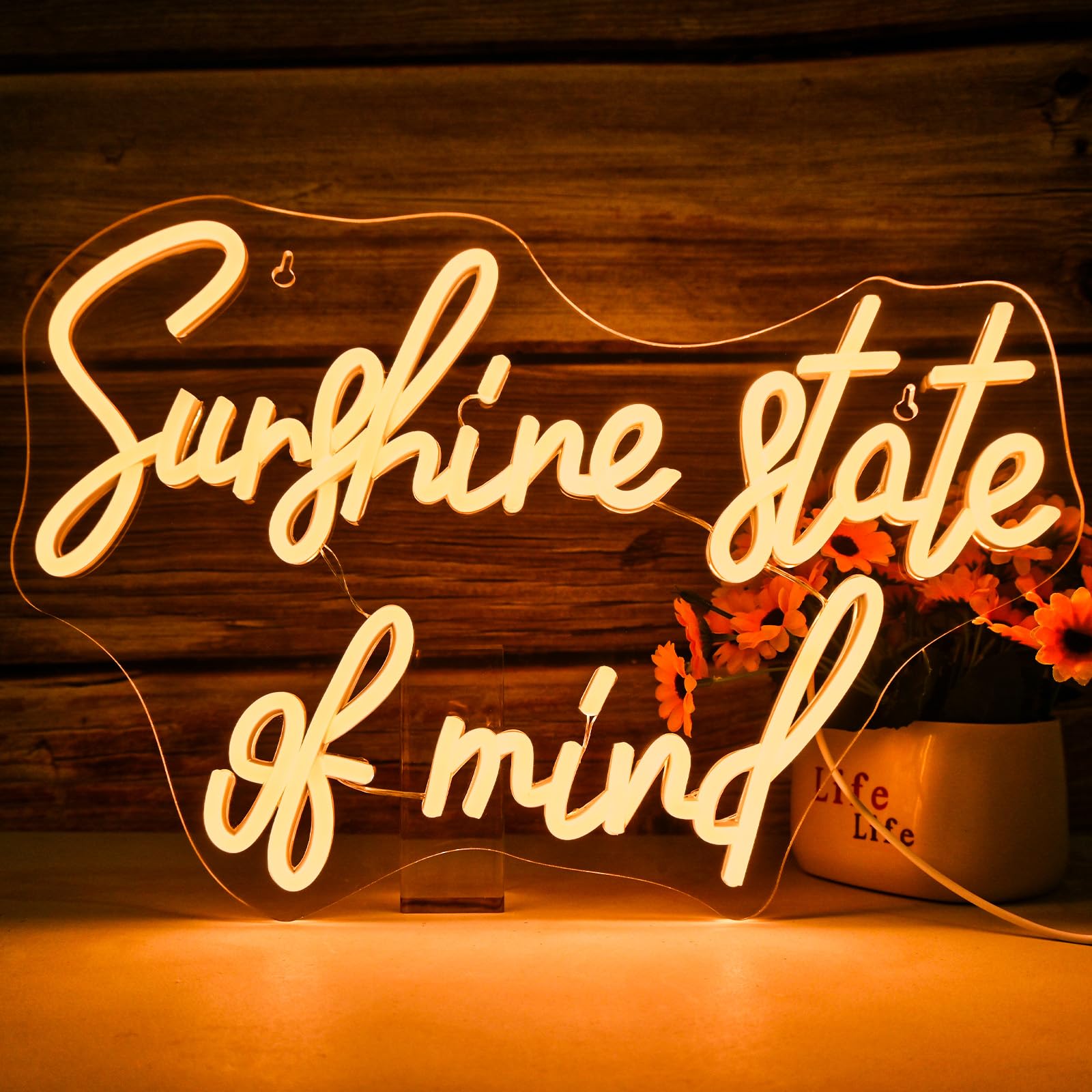 VYXIN Sunshine State of Mind Neon Sign for Wall Decor,Neon Light Sign for Cafe Bar Kitchen Restaurant Coffee Dessert Shop Party