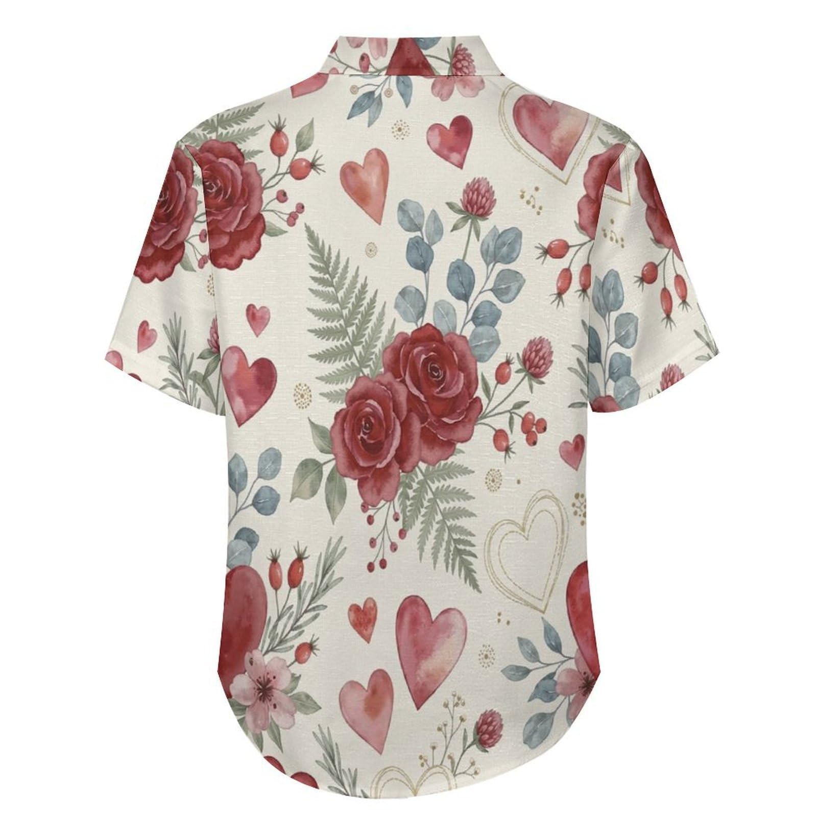 Camicie da Uomo a Maniche Corte con Stampa della Rose Fiori Ad Acquerello, Casual Leggere Bottoni Camicia con Tasca Frontale, per Vacanze Spiaggia Estate