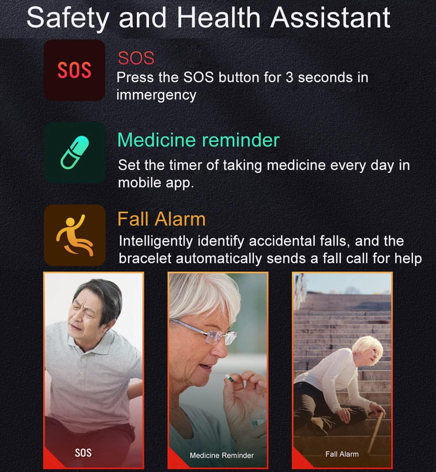 RajoNN Alarma para Ancianos Reloj Inteligente Rastreador de Ejercicios con botón de Emergencia SOS Detección de Alerta de caída y Seguimiento de ubicación GPS Impermeable Llamada de Voz 4G